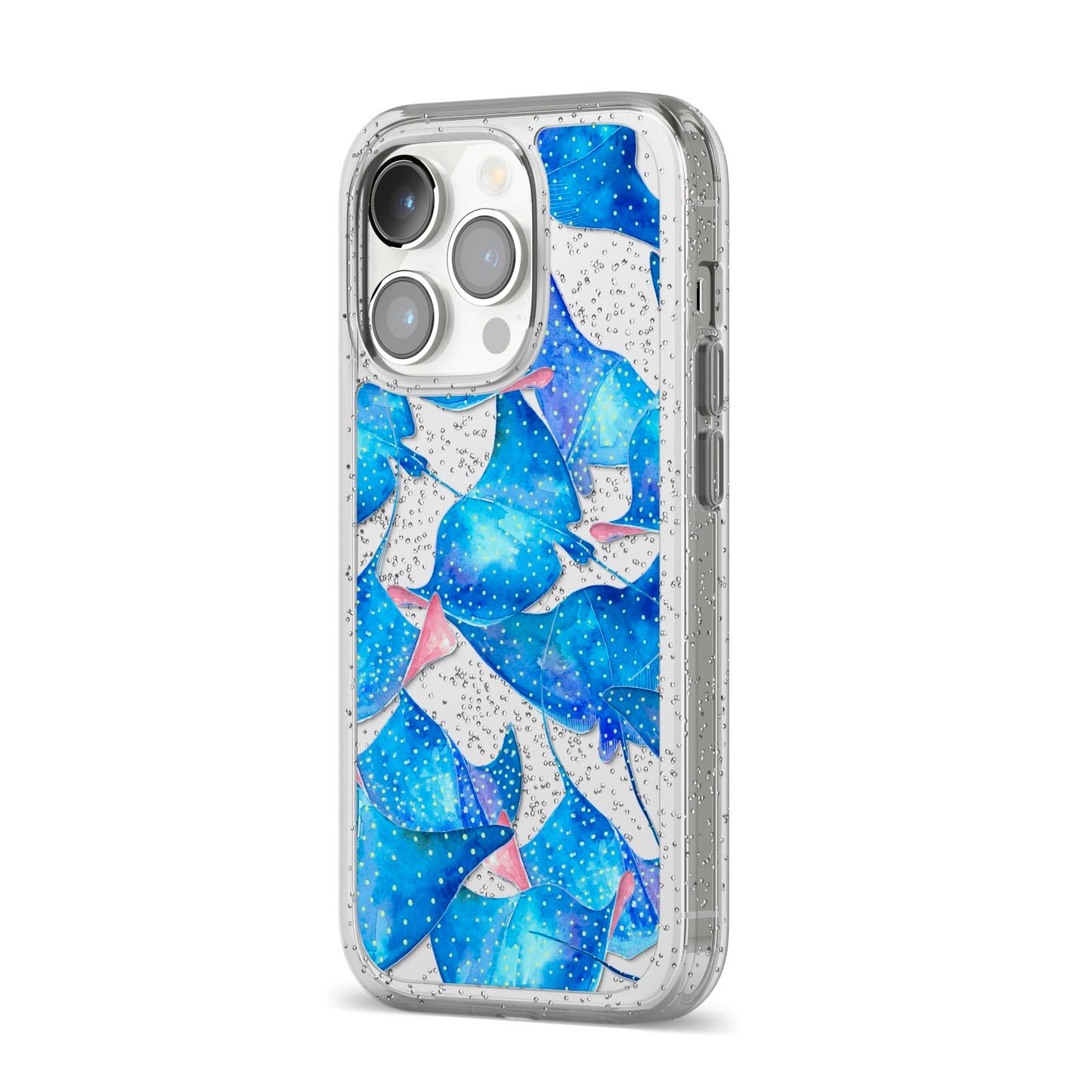 Devil Fish iPhone 14 Pro Glitter Tough Case Silver Angled Image