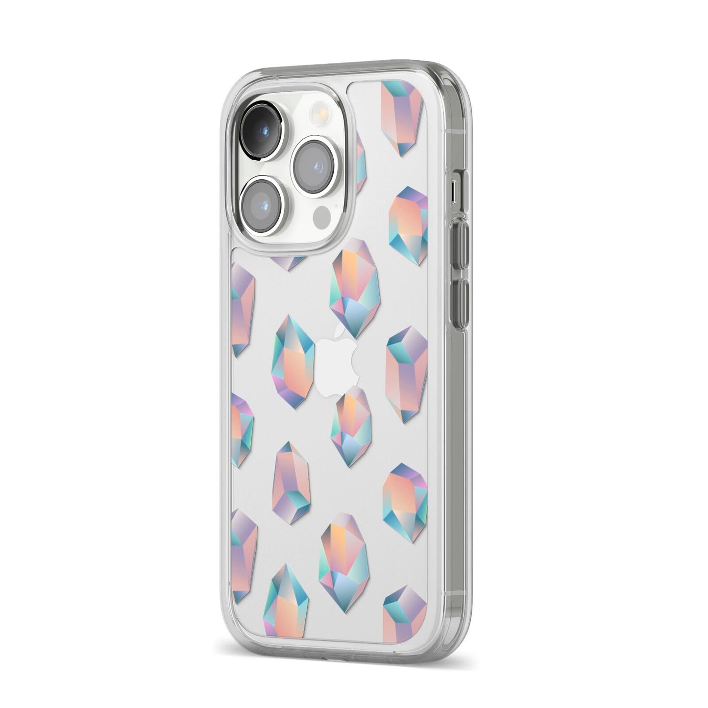 Diamond iPhone 14 Pro Clear Tough Case Silver Angled Image