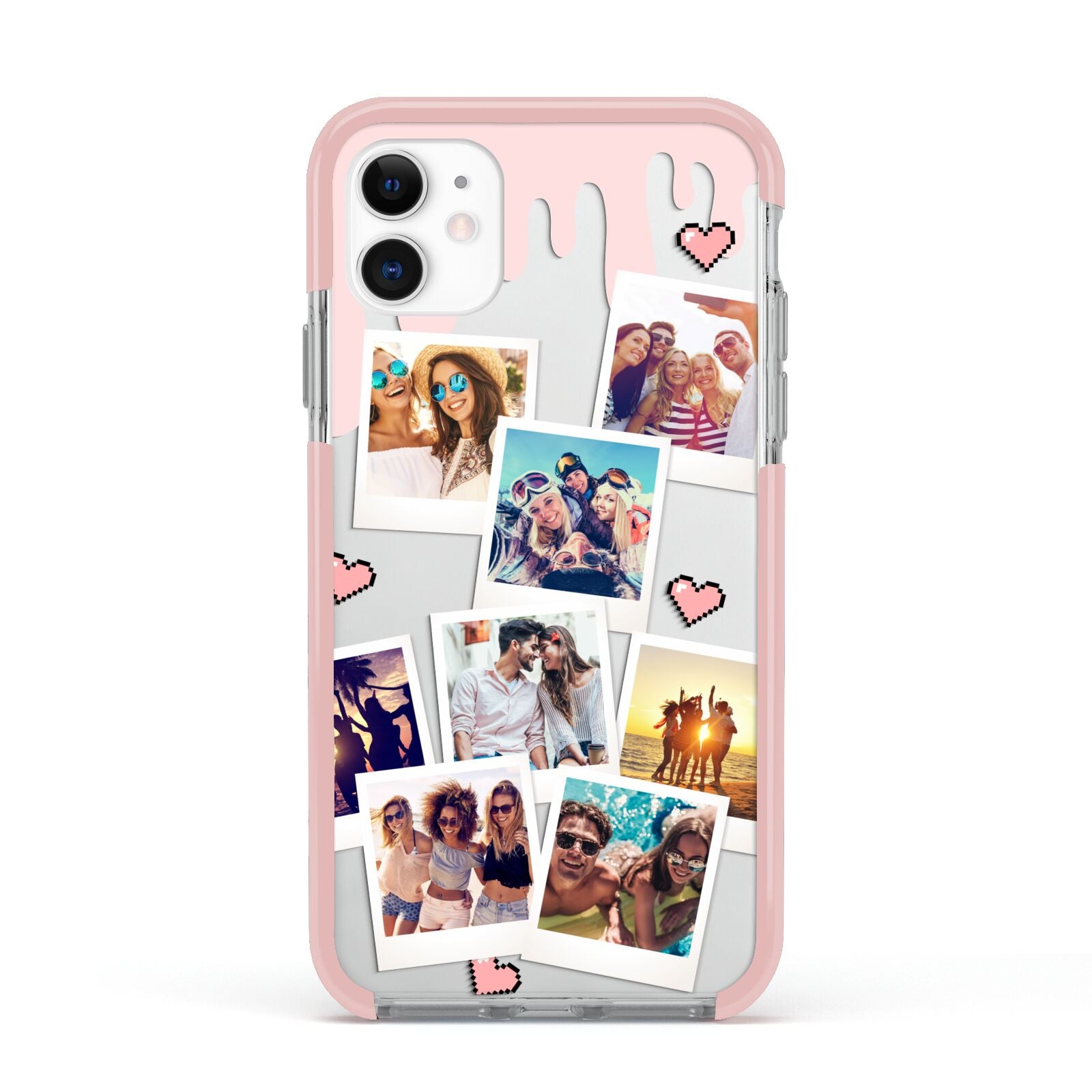 Digital Hearts Photo Upload with Text Apple iPhone 11 in White with Pink Impact Case