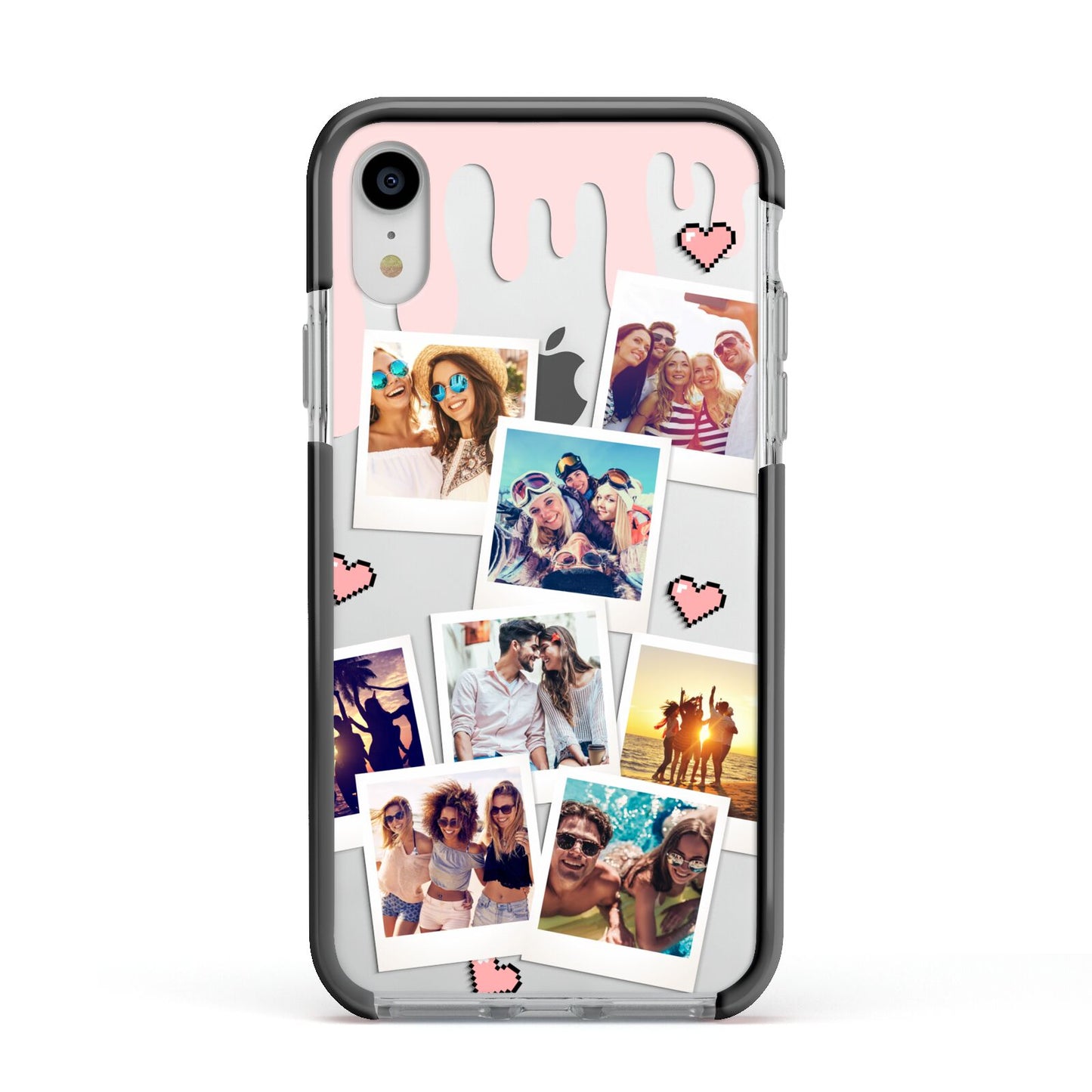 Digital Hearts Photo Upload with Text Apple iPhone XR Impact Case Black Edge on Silver Phone