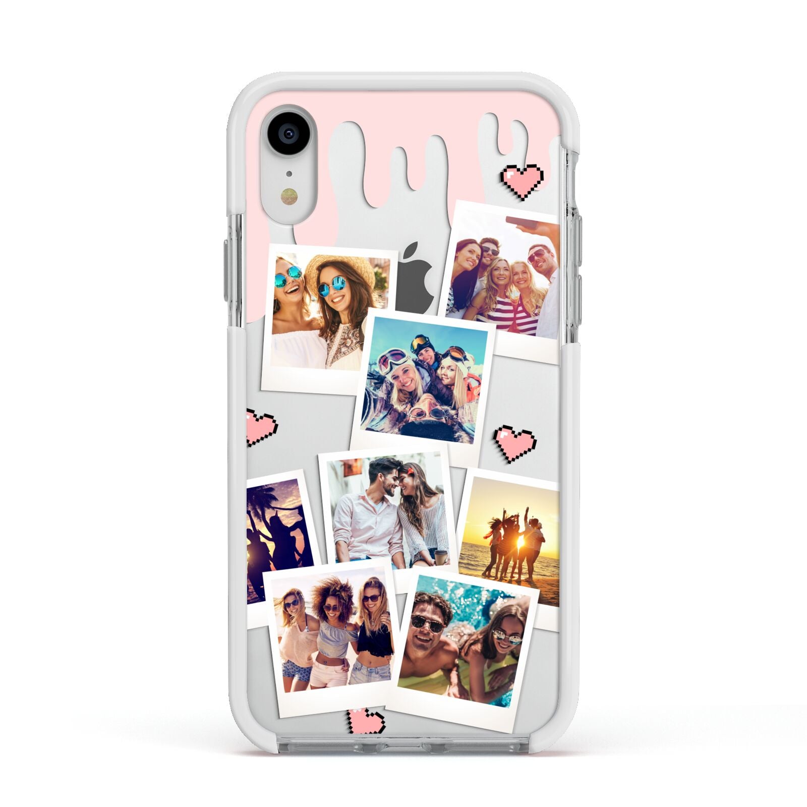 Digital Hearts Photo Upload with Text Apple iPhone XR Impact Case White Edge on Silver Phone
