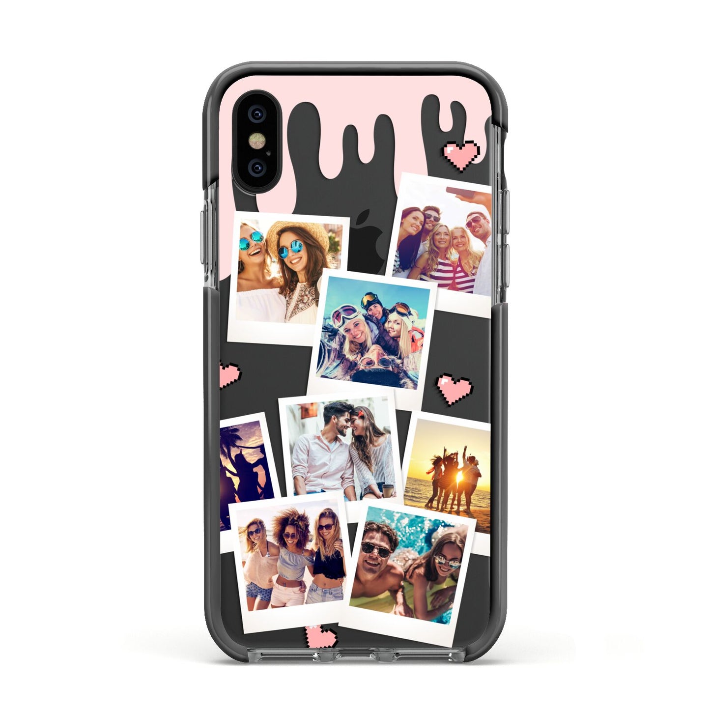 Digital Hearts Photo Upload with Text Apple iPhone Xs Impact Case Black Edge on Black Phone