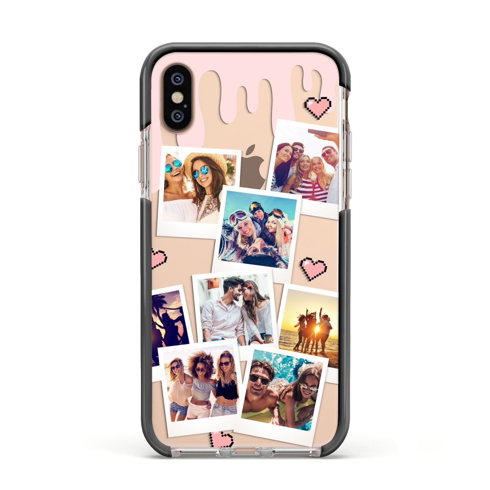 Digital Hearts Photo Upload with Text Apple iPhone Xs Impact Case Black Edge on Gold Phone