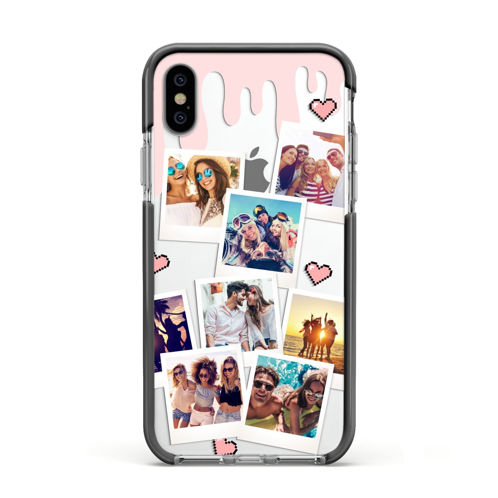 Digital Hearts Photo Upload with Text Apple iPhone Xs Impact Case Black Edge on Silver Phone
