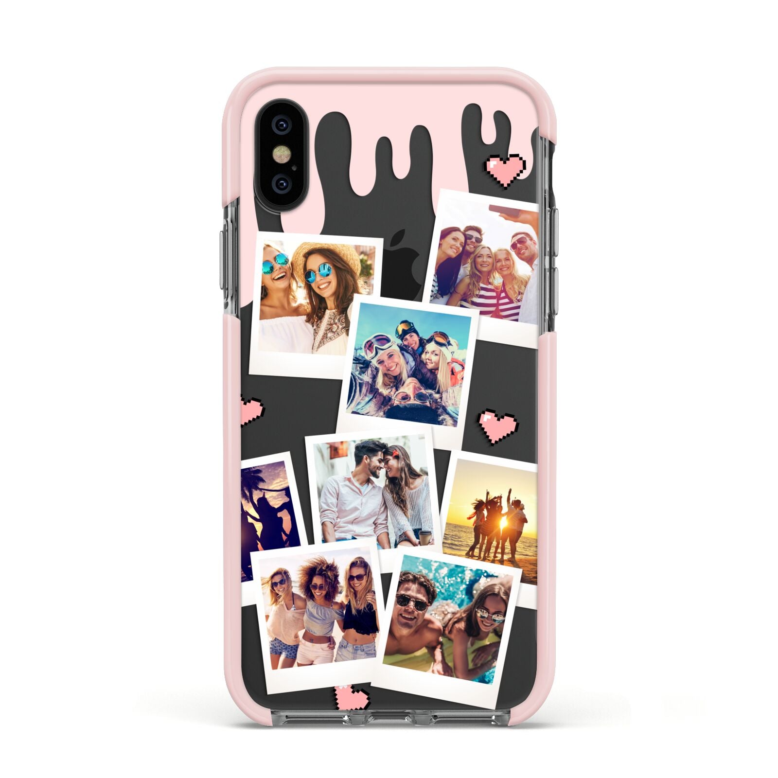 Digital Hearts Photo Upload with Text Apple iPhone Xs Impact Case Pink Edge on Black Phone