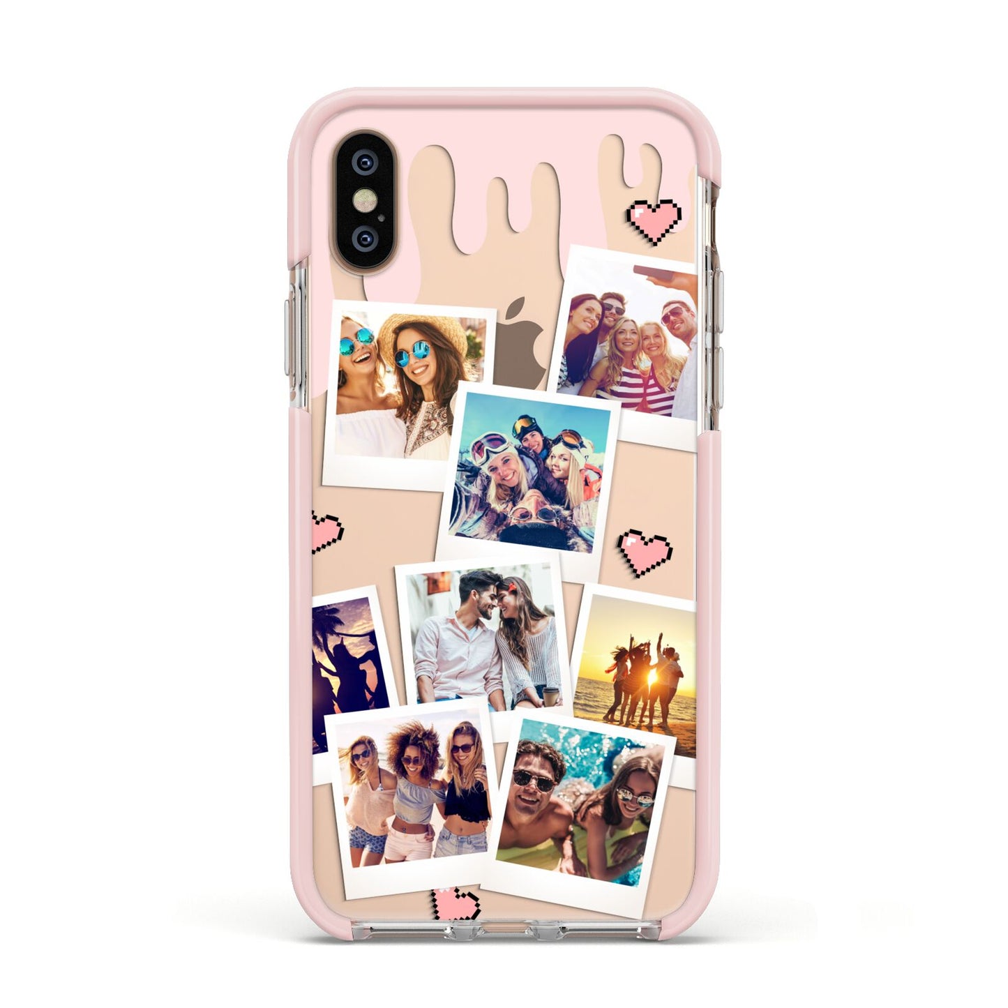 Digital Hearts Photo Upload with Text Apple iPhone Xs Impact Case Pink Edge on Gold Phone