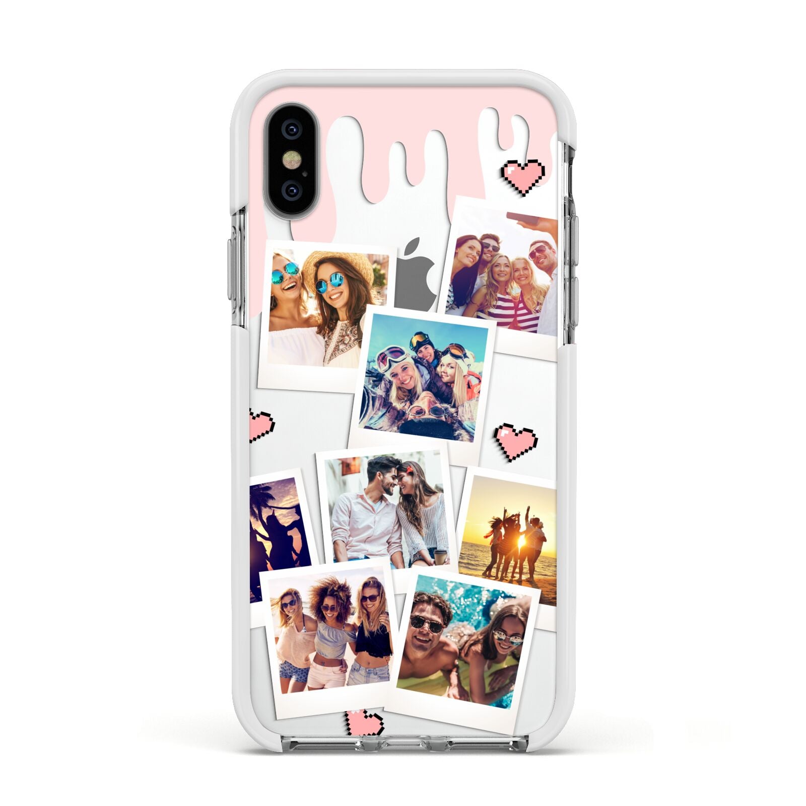 Digital Hearts Photo Upload with Text Apple iPhone Xs Impact Case White Edge on Silver Phone
