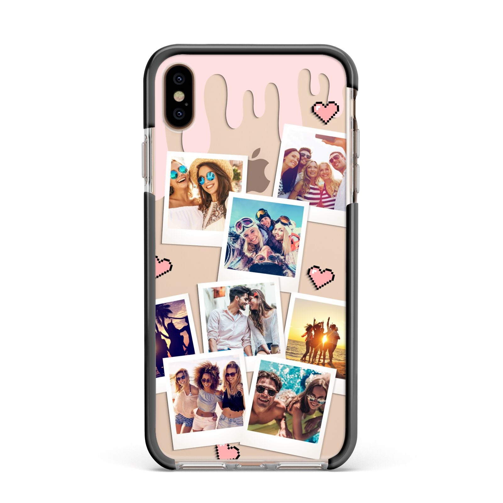 Digital Hearts Photo Upload with Text Apple iPhone Xs Max Impact Case Black Edge on Gold Phone