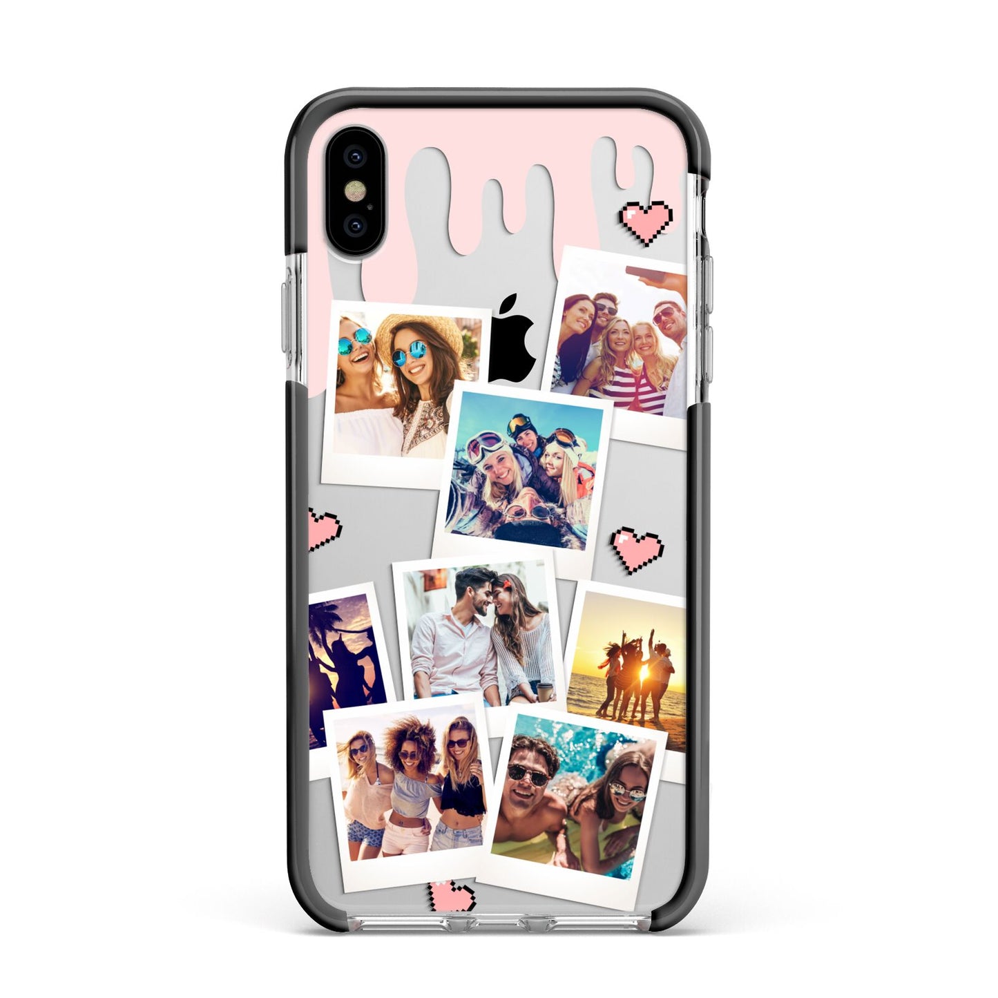 Digital Hearts Photo Upload with Text Apple iPhone Xs Max Impact Case Black Edge on Silver Phone
