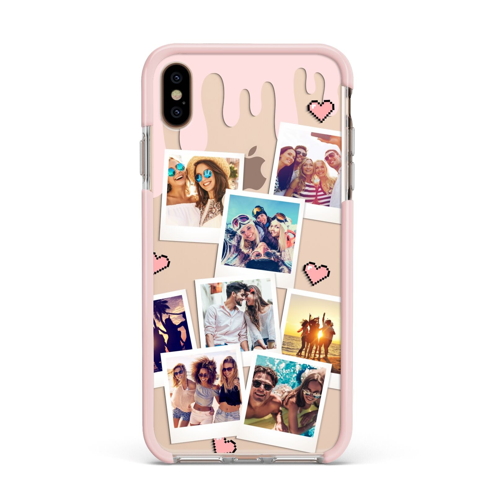 Digital Hearts Photo Upload with Text Apple iPhone Xs Max Impact Case Pink Edge on Gold Phone