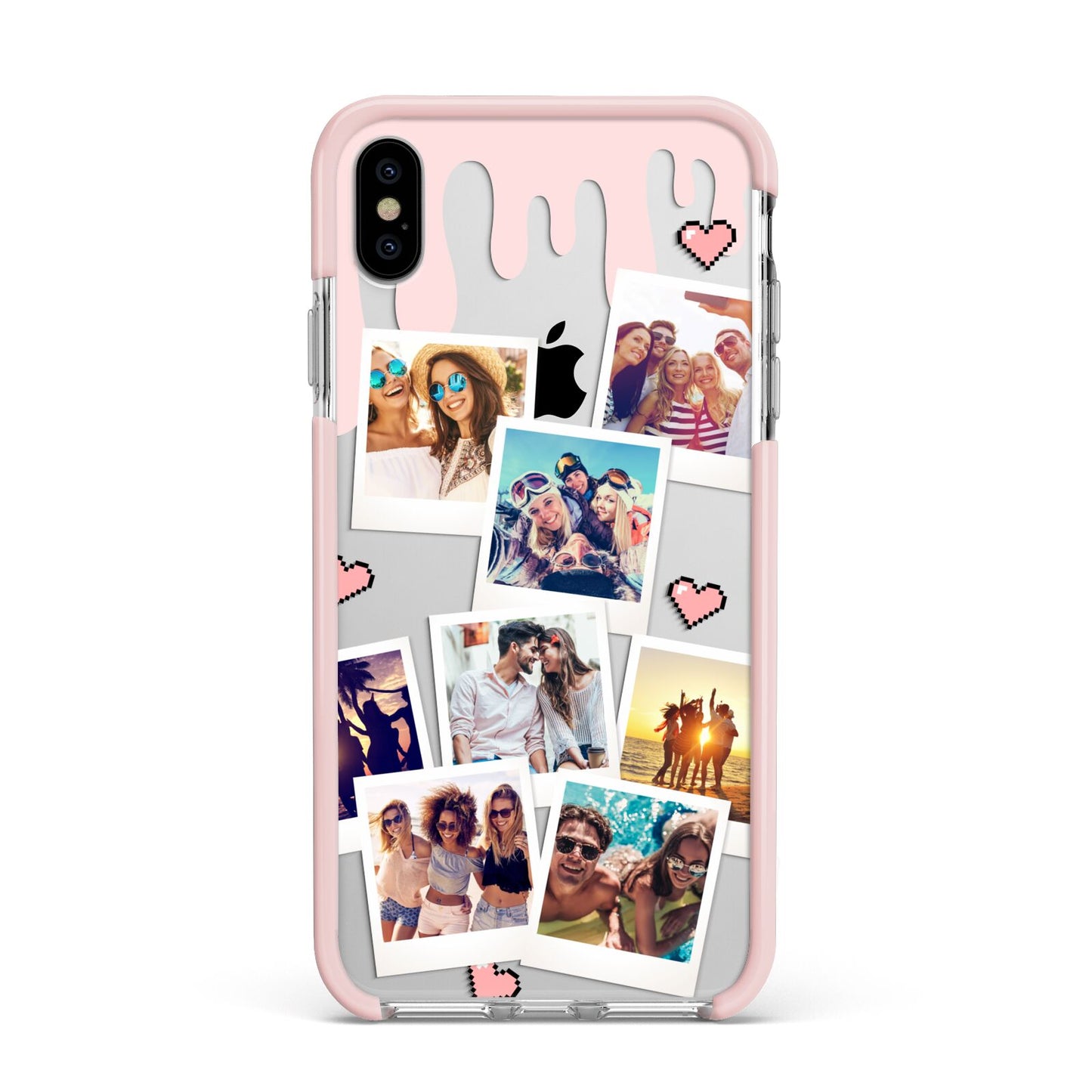 Digital Hearts Photo Upload with Text Apple iPhone Xs Max Impact Case Pink Edge on Silver Phone