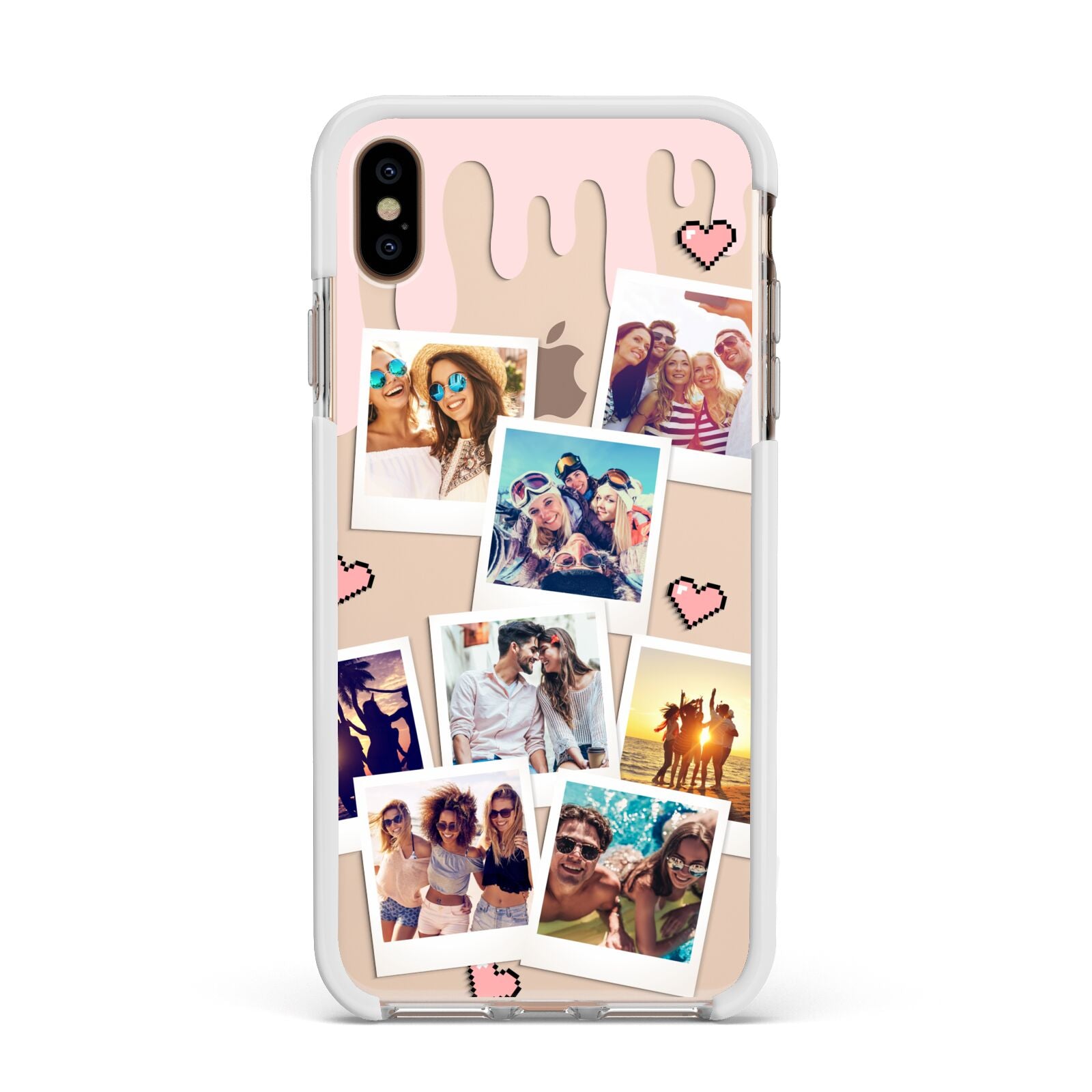 Digital Hearts Photo Upload with Text Apple iPhone Xs Max Impact Case White Edge on Gold Phone
