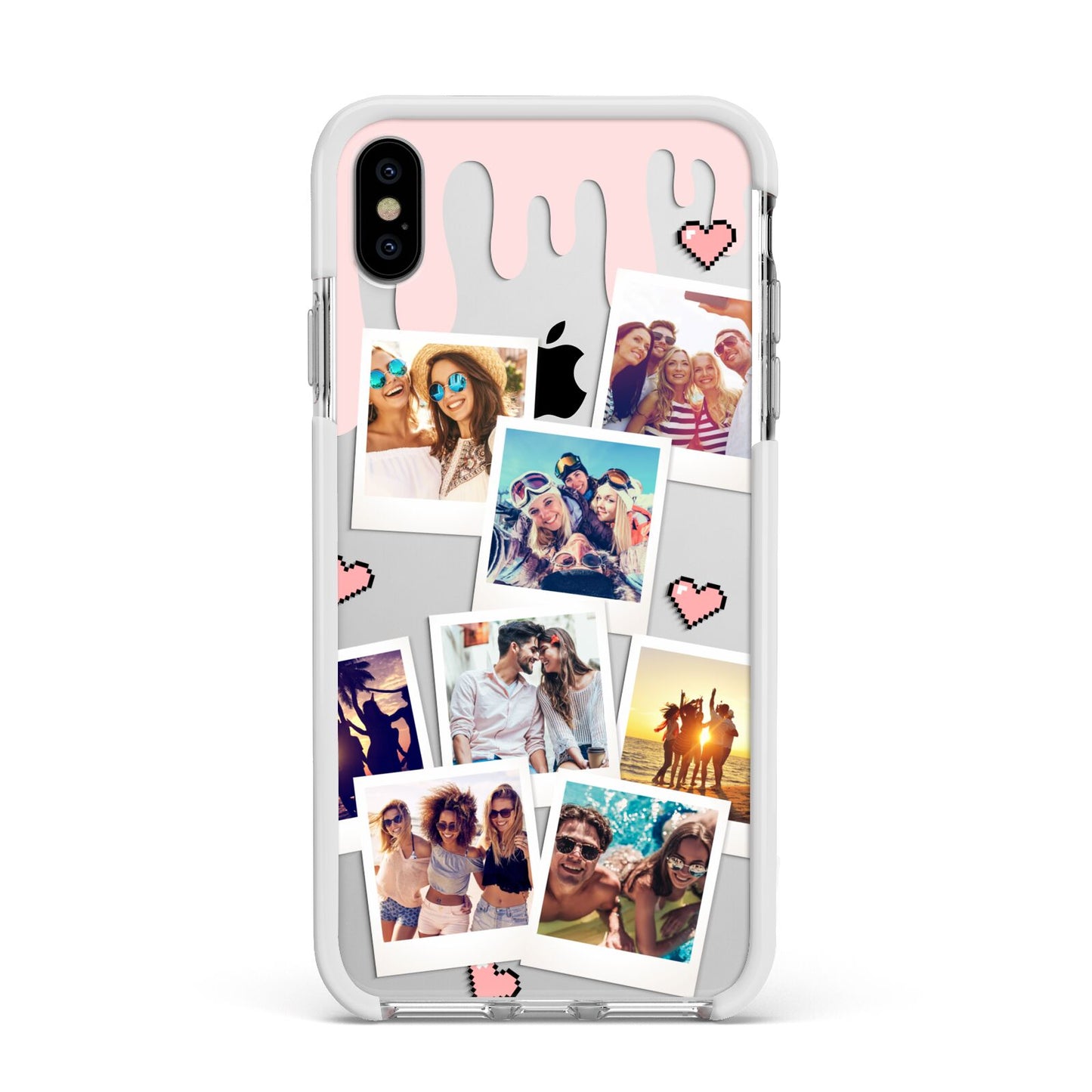Digital Hearts Photo Upload with Text Apple iPhone Xs Max Impact Case White Edge on Silver Phone