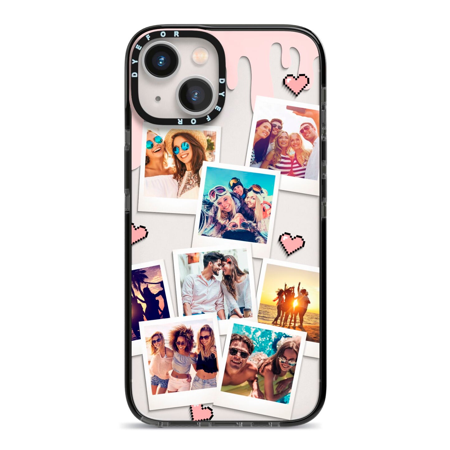 Digital Hearts Photo Upload with Text iPhone 13 Black Impact Case on Silver phone