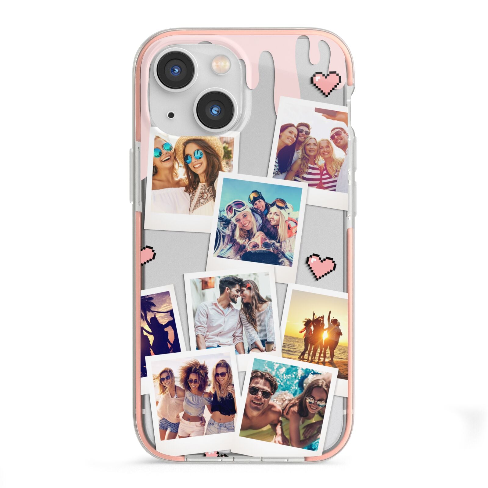 Digital Hearts Photo Upload with Text iPhone 13 Mini TPU Impact Case with Pink Edges