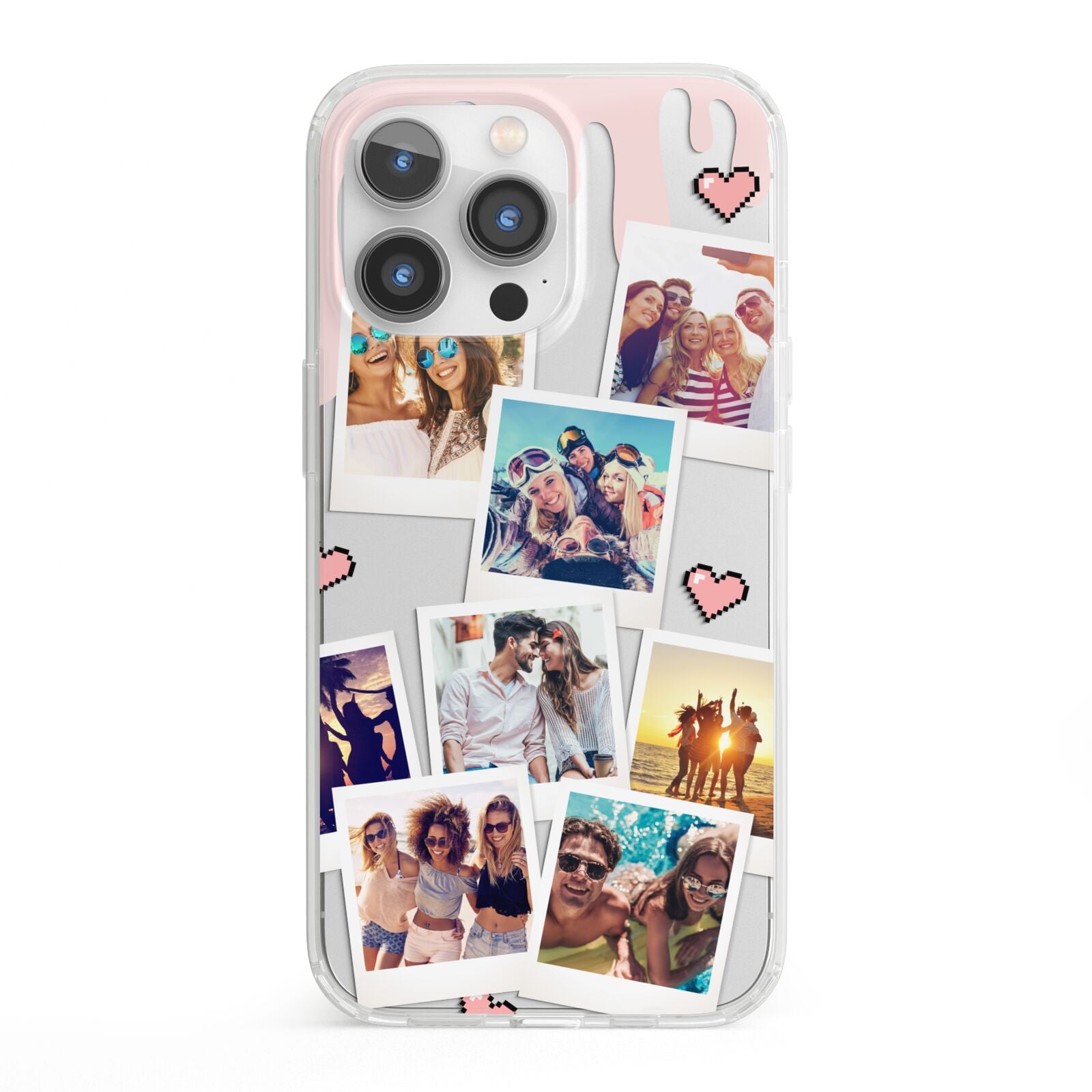 Digital Hearts Photo Upload with Text iPhone 13 Pro Clear Bumper Case