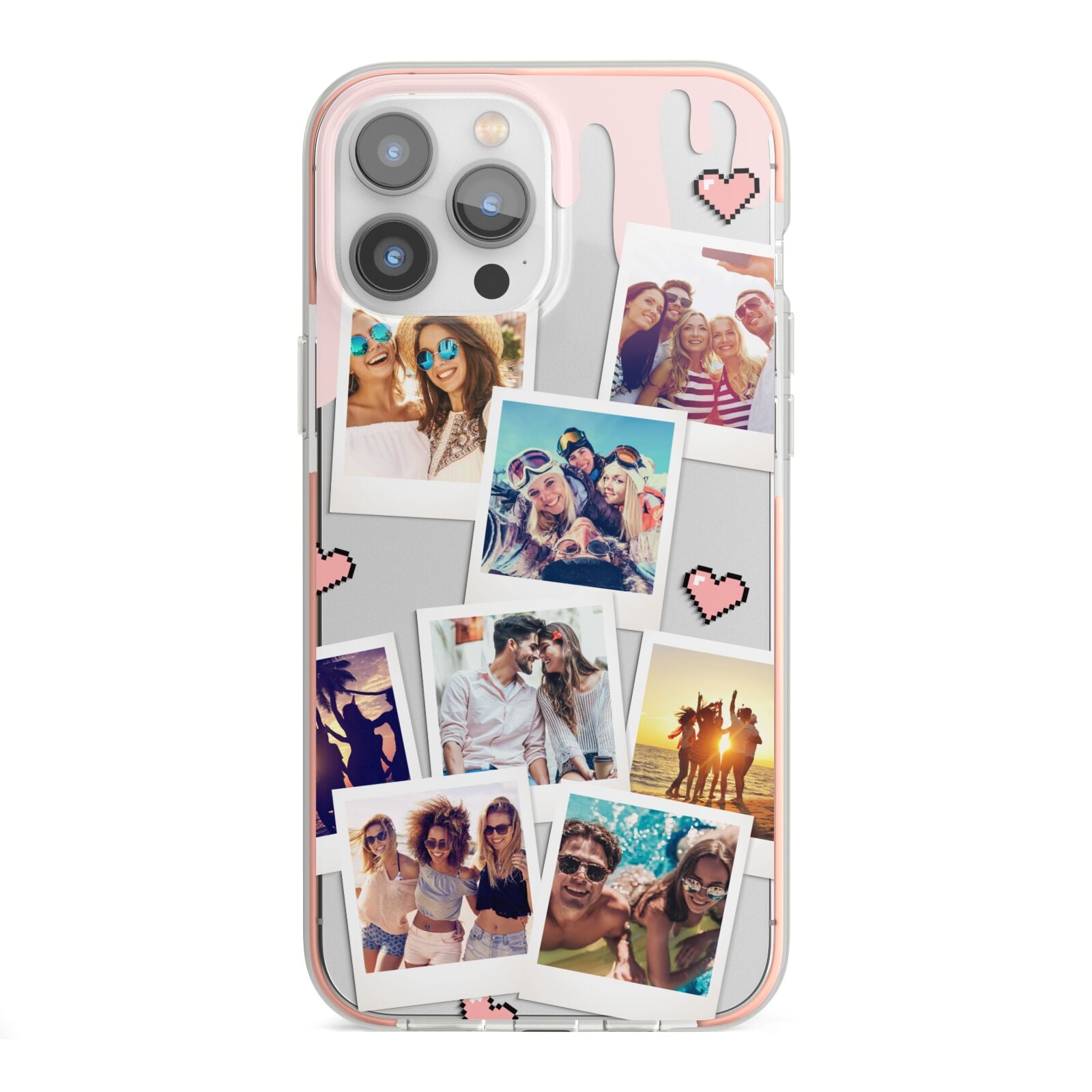 Digital Hearts Photo Upload with Text iPhone 13 Pro Max TPU Impact Case with Pink Edges
