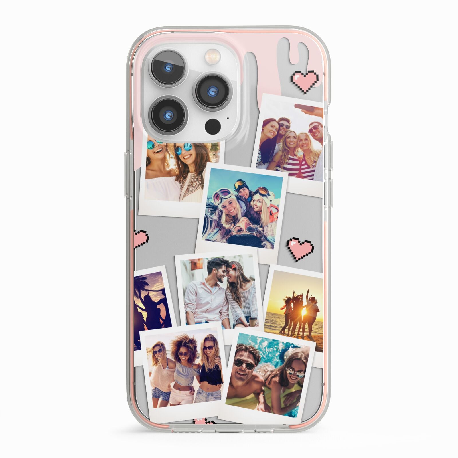 Digital Hearts Photo Upload with Text iPhone 13 Pro TPU Impact Case with Pink Edges