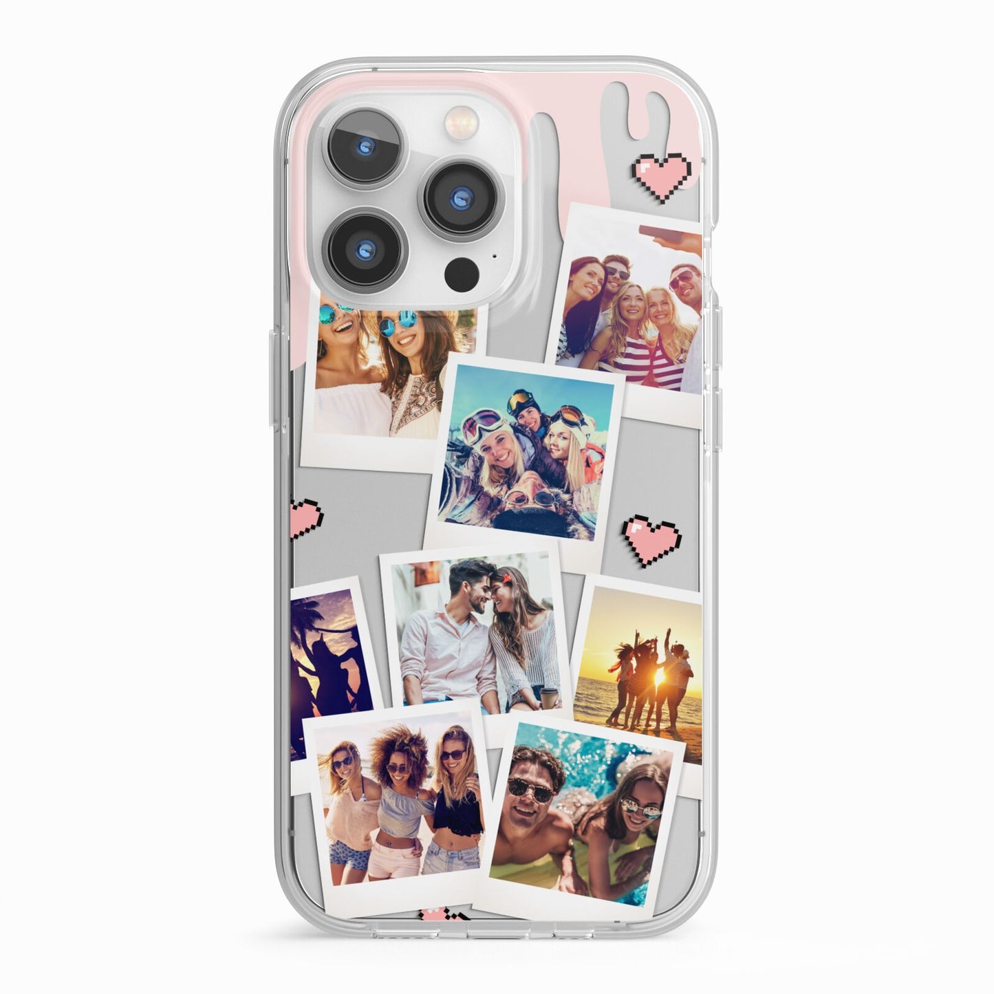 Digital Hearts Photo Upload with Text iPhone 13 Pro TPU Impact Case with White Edges