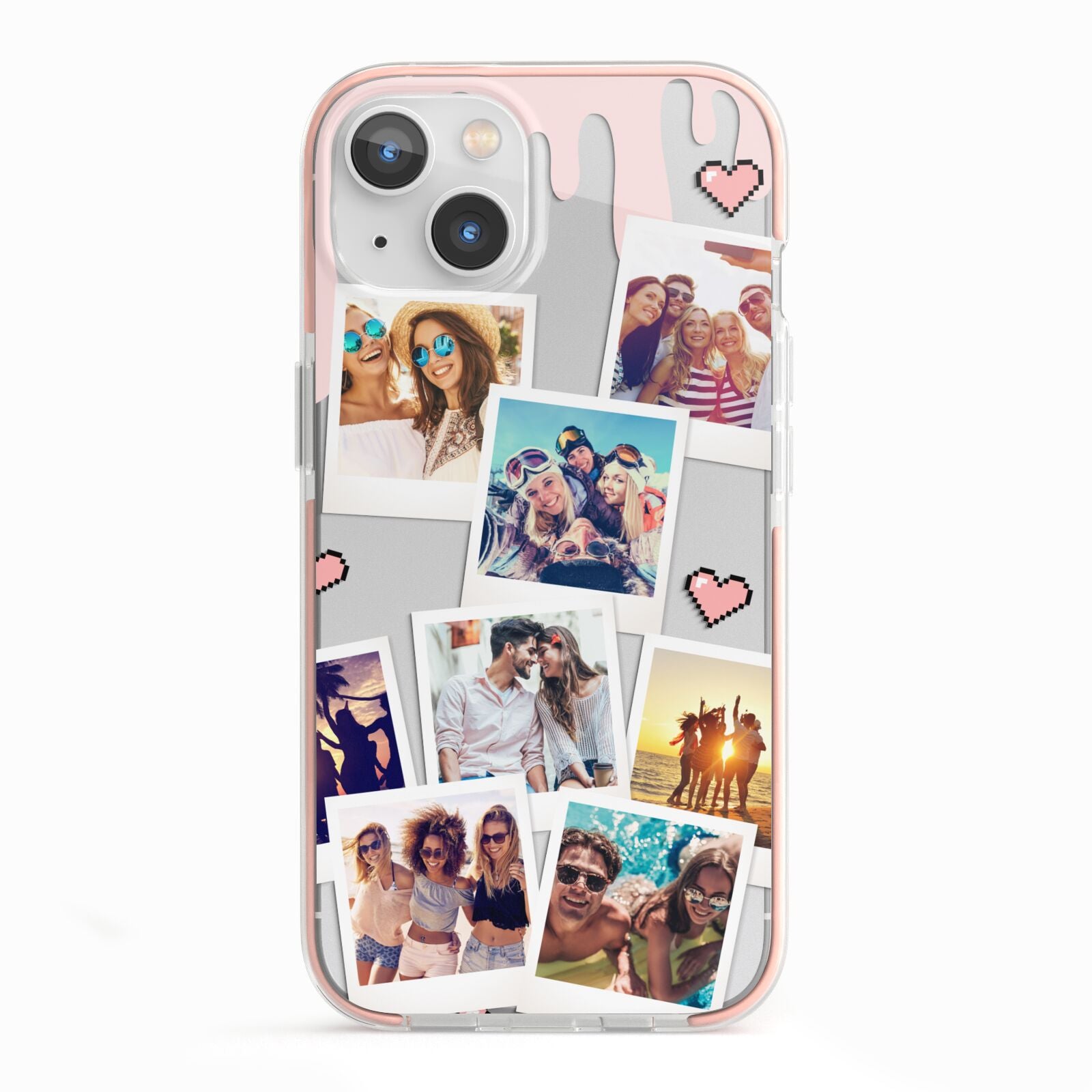 Digital Hearts Photo Upload with Text iPhone 13 TPU Impact Case with Pink Edges
