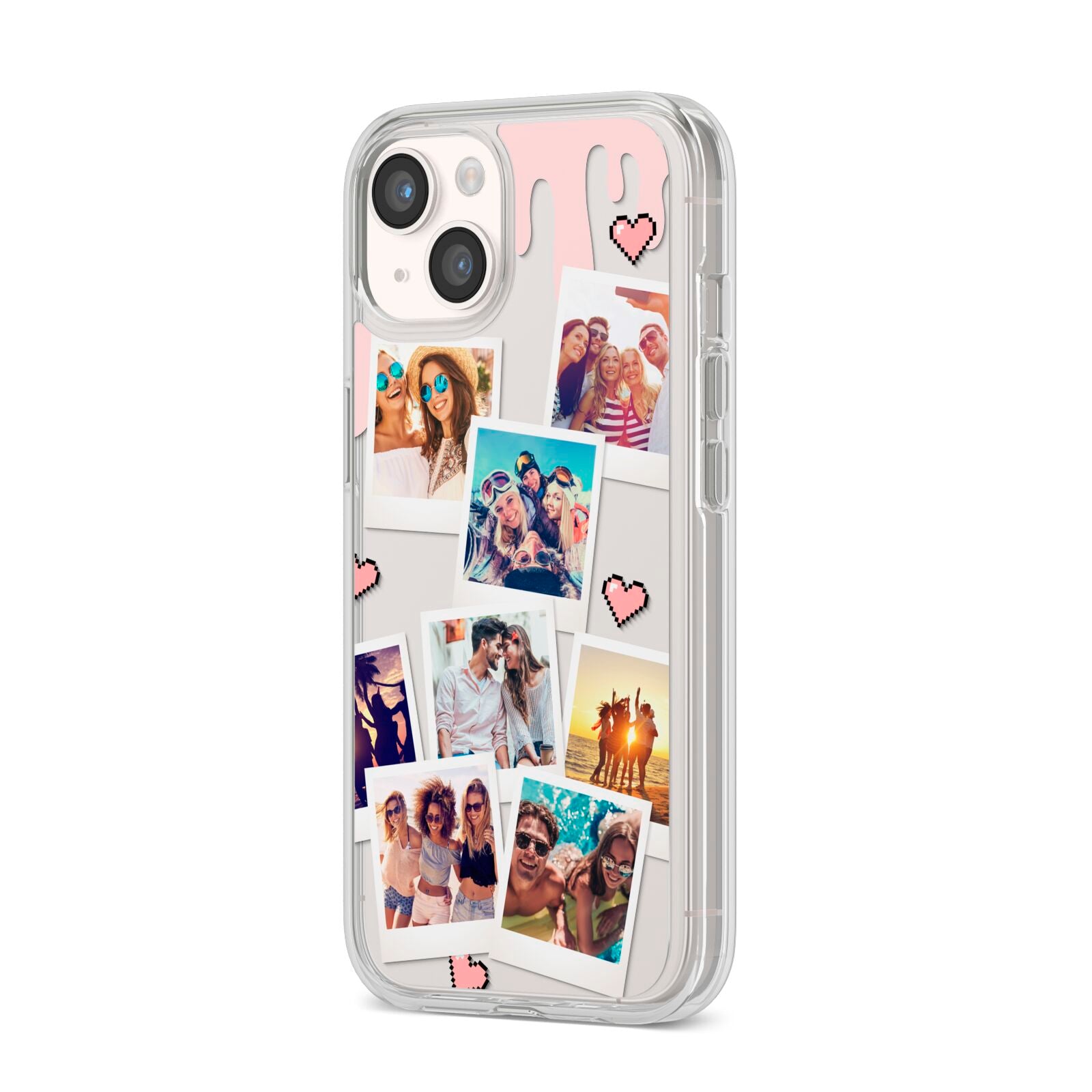 Digital Hearts Photo Upload with Text iPhone 14 Clear Tough Case Starlight Angled Image