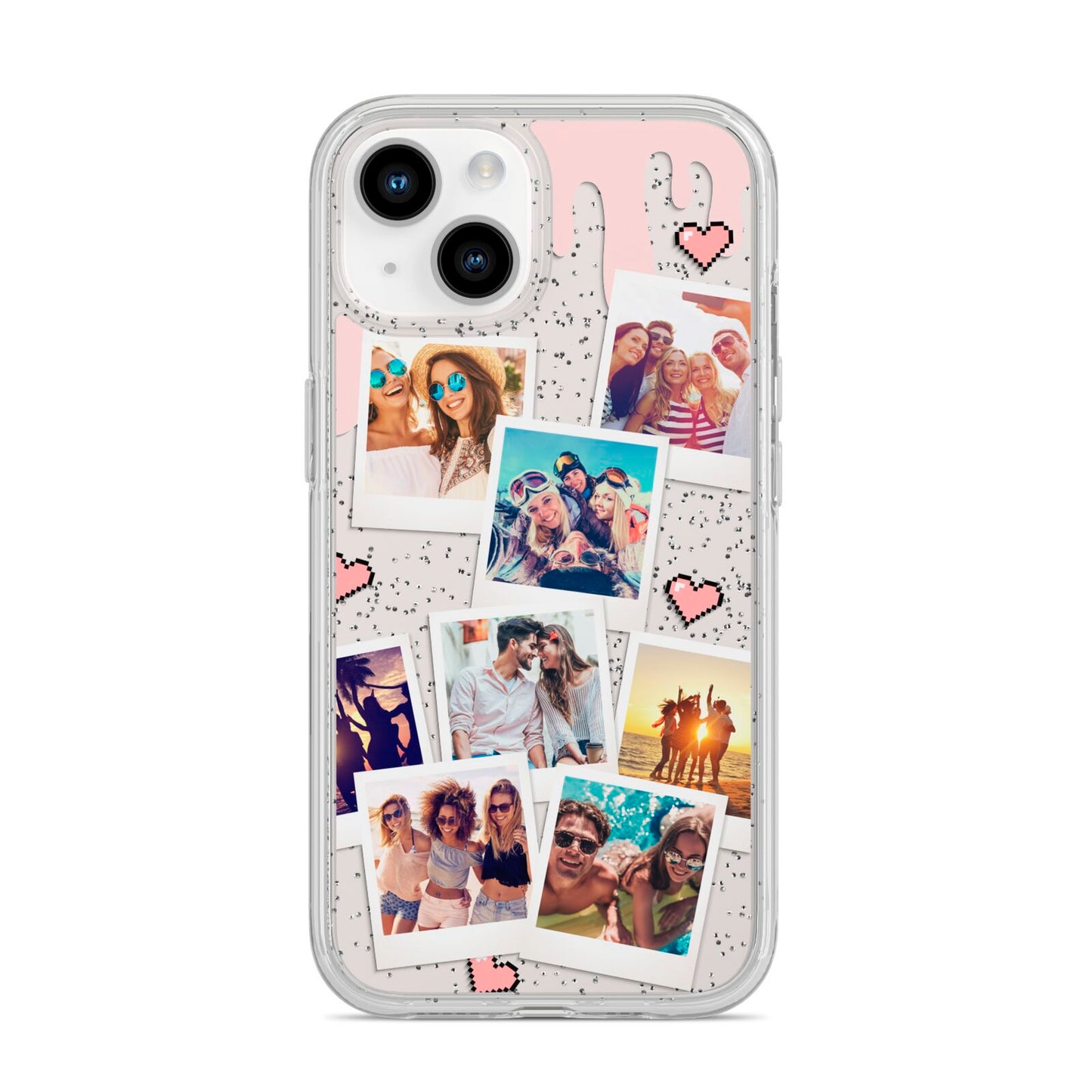 Digital Hearts Photo Upload with Text iPhone 14 Glitter Tough Case Starlight