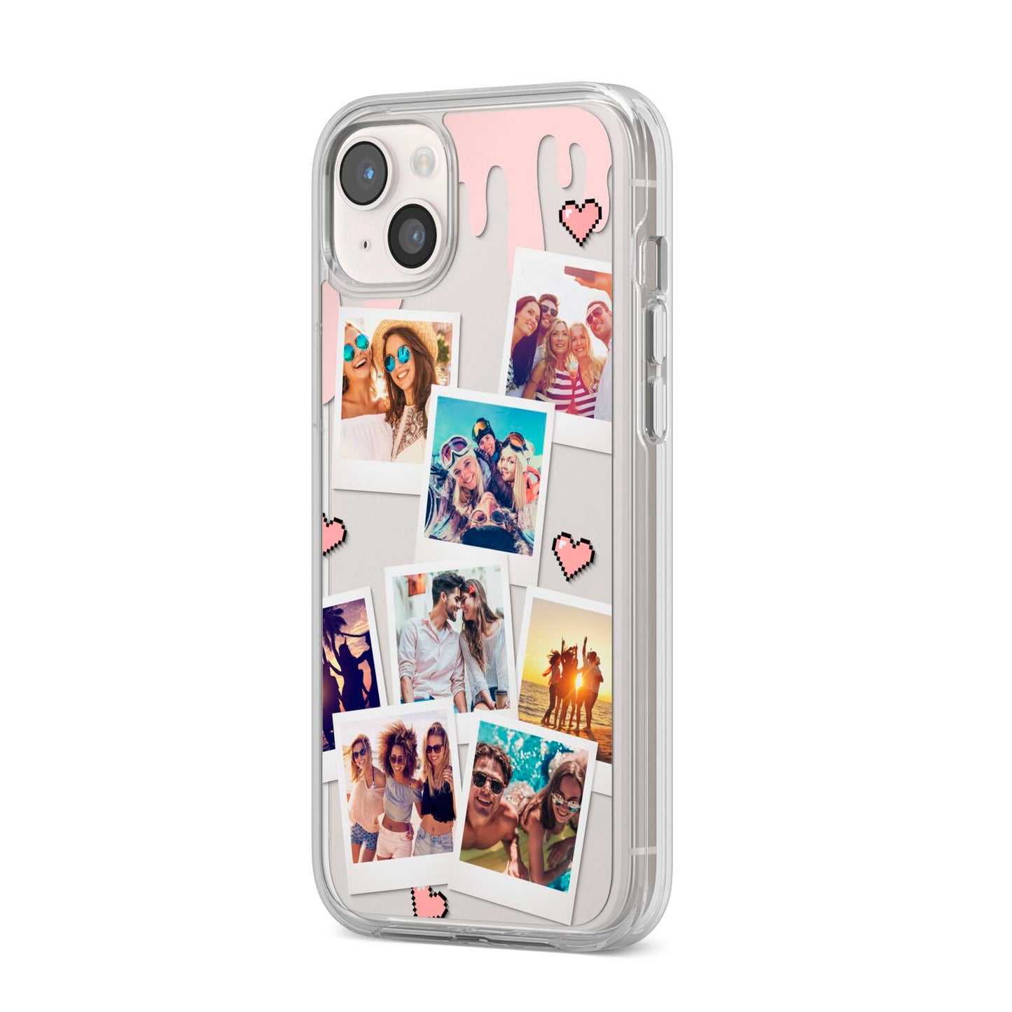 Digital Hearts Photo Upload with Text iPhone 14 Plus Clear Tough Case Starlight Angled Image