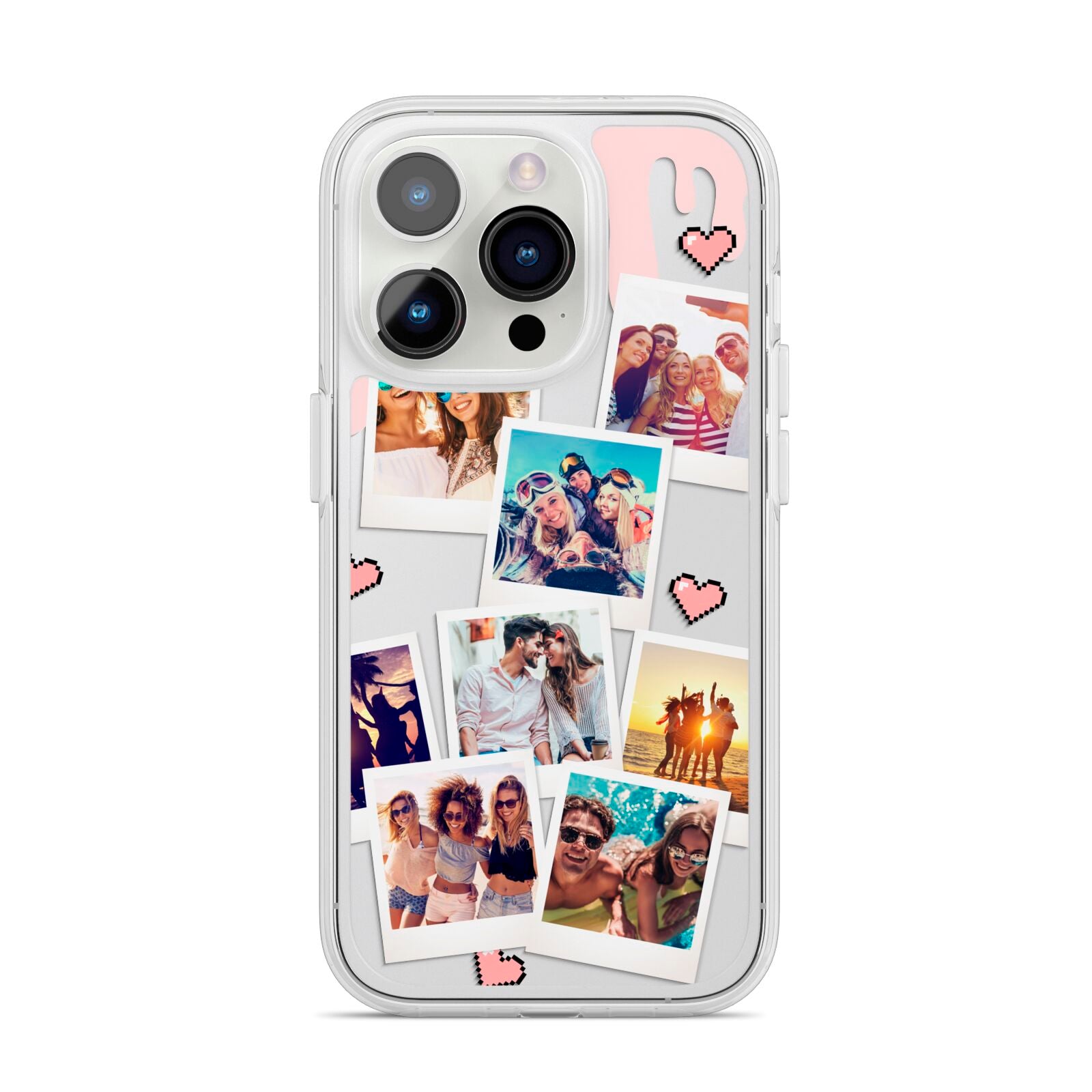 Digital Hearts Photo Upload with Text iPhone 14 Pro Clear Tough Case Silver
