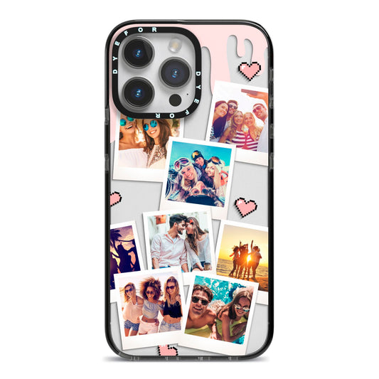 Digital Hearts Photo Upload with Text iPhone 14 Pro Max Black Impact Case on Silver phone