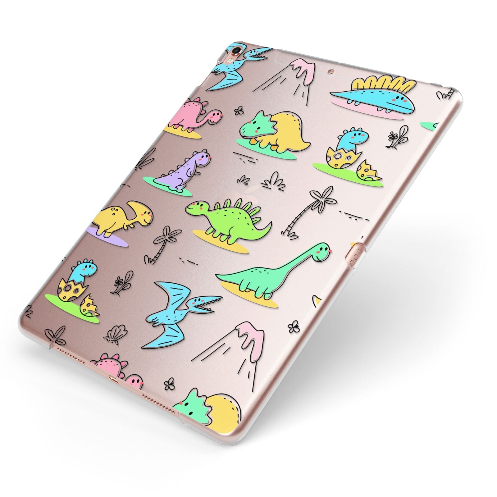Dinosaur Apple iPad Case on Rose Gold iPad Side View