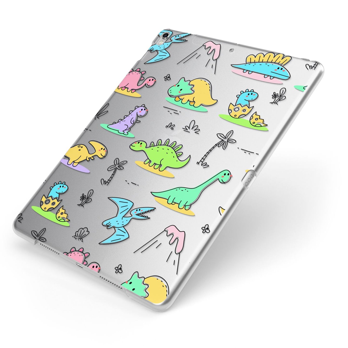 Dinosaur Apple iPad Case on Silver iPad Side View