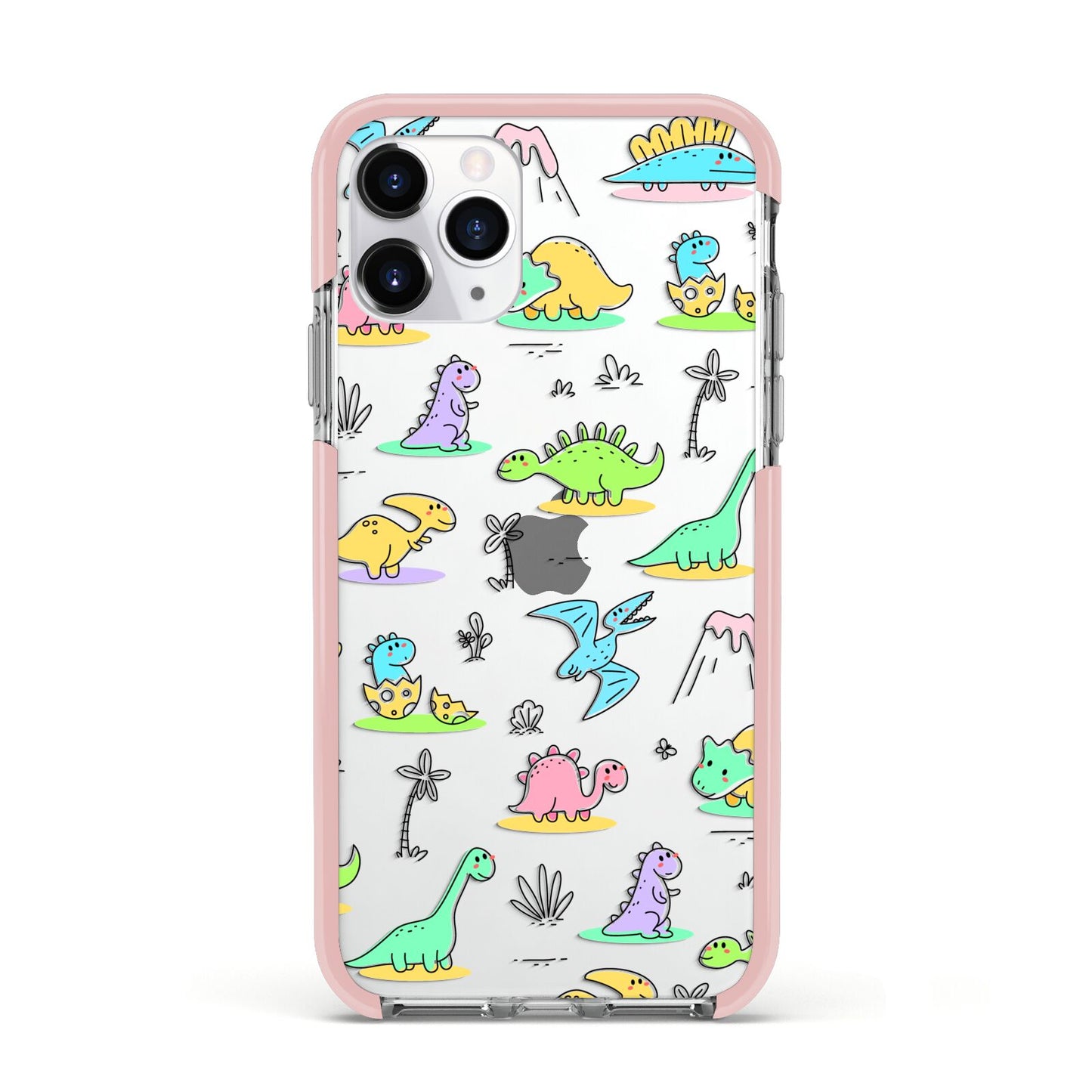 Dinosaur Apple iPhone 11 Pro in Silver with Pink Impact Case