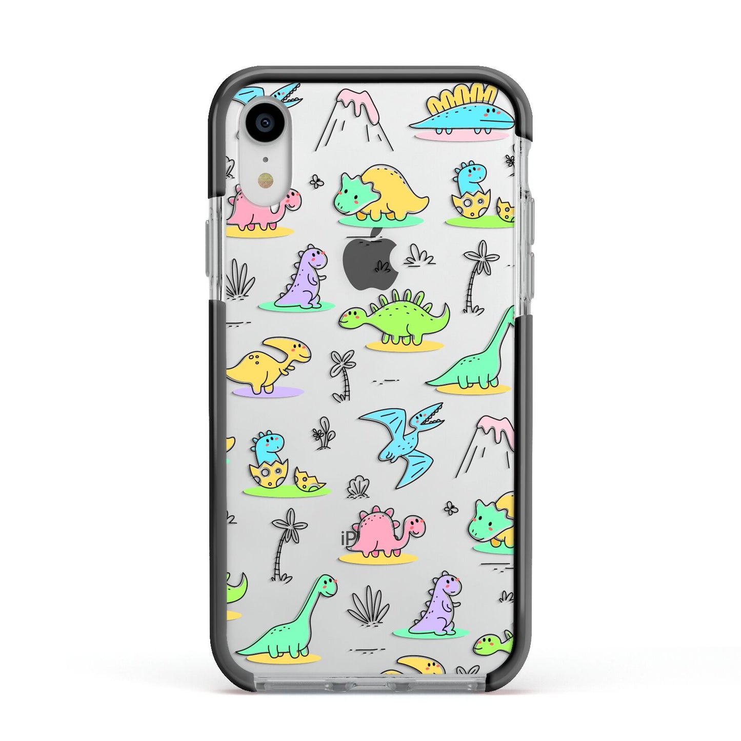 Dinosaur Apple iPhone XR Impact Case Black Edge on Silver Phone