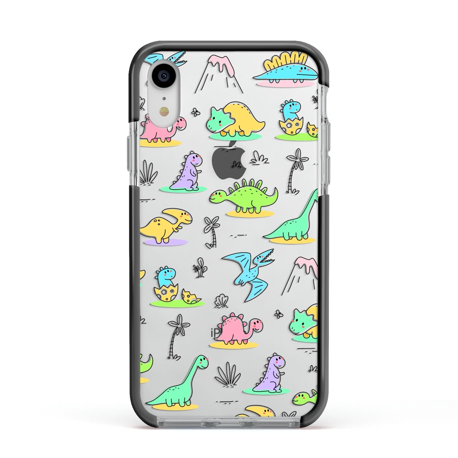 Dinosaur Apple iPhone XR Impact Case Black Edge on Silver Phone