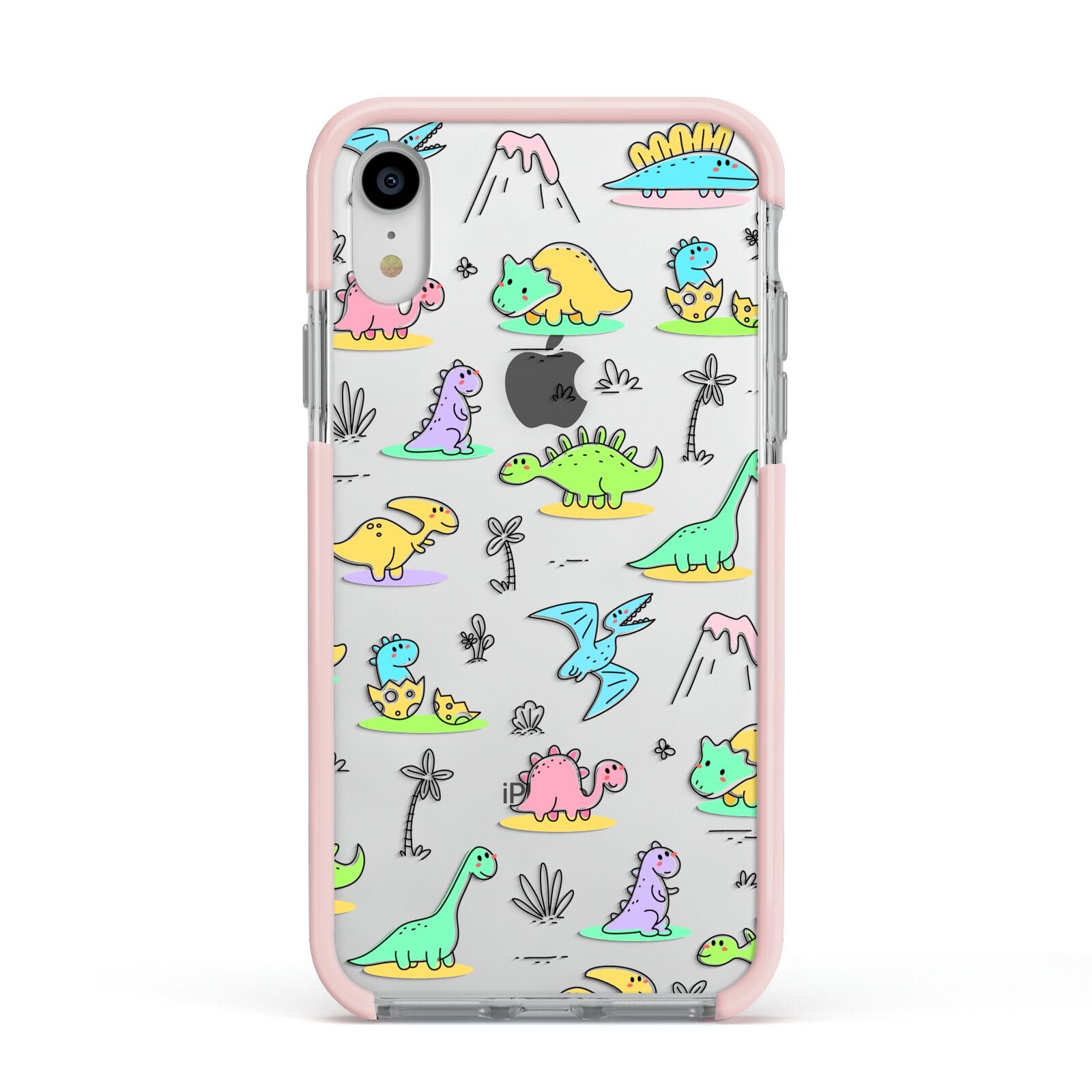 Dinosaur Apple iPhone XR Impact Case Pink Edge on Silver Phone