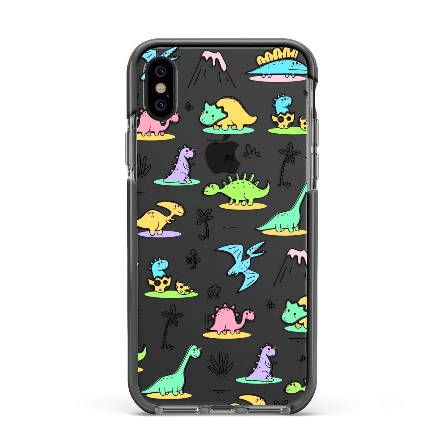 Dinosaur Apple iPhone Xs Impact Case Black Edge on Black Phone