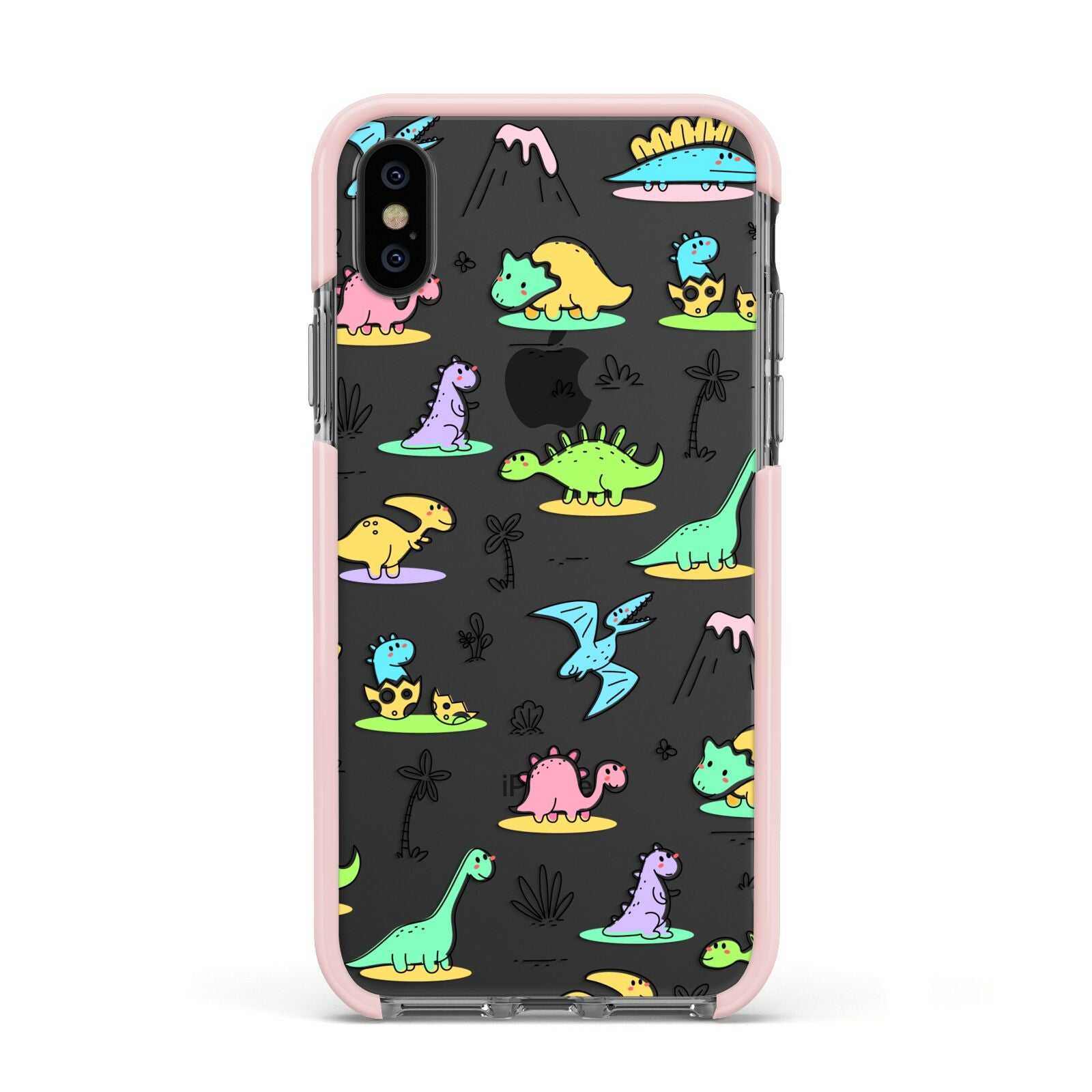 Dinosaur Apple iPhone Xs Impact Case Pink Edge on Black Phone