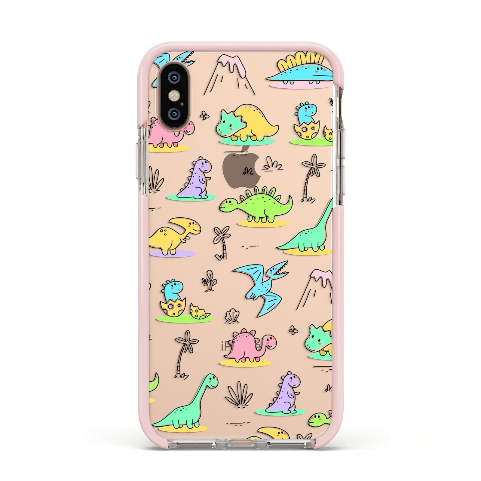 Dinosaur Apple iPhone Xs Impact Case Pink Edge on Gold Phone