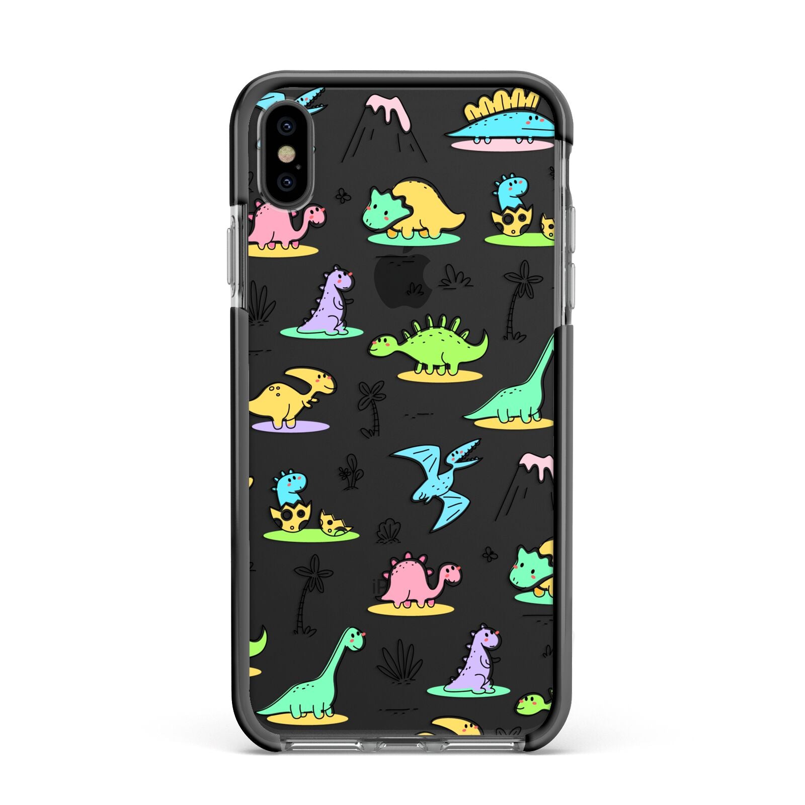 Dinosaur Apple iPhone Xs Max Impact Case Black Edge on Black Phone