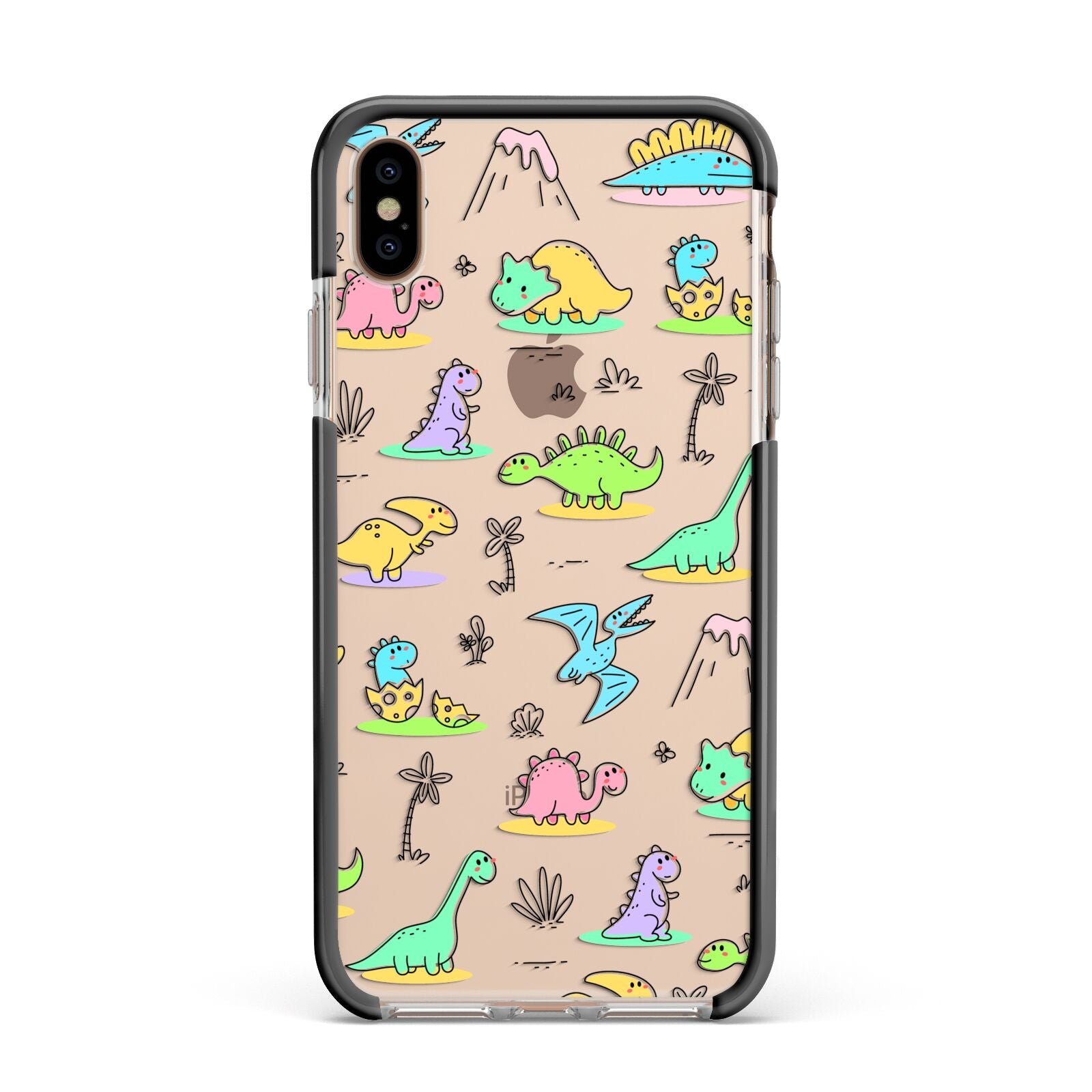 Dinosaur Apple iPhone Xs Max Impact Case Black Edge on Gold Phone
