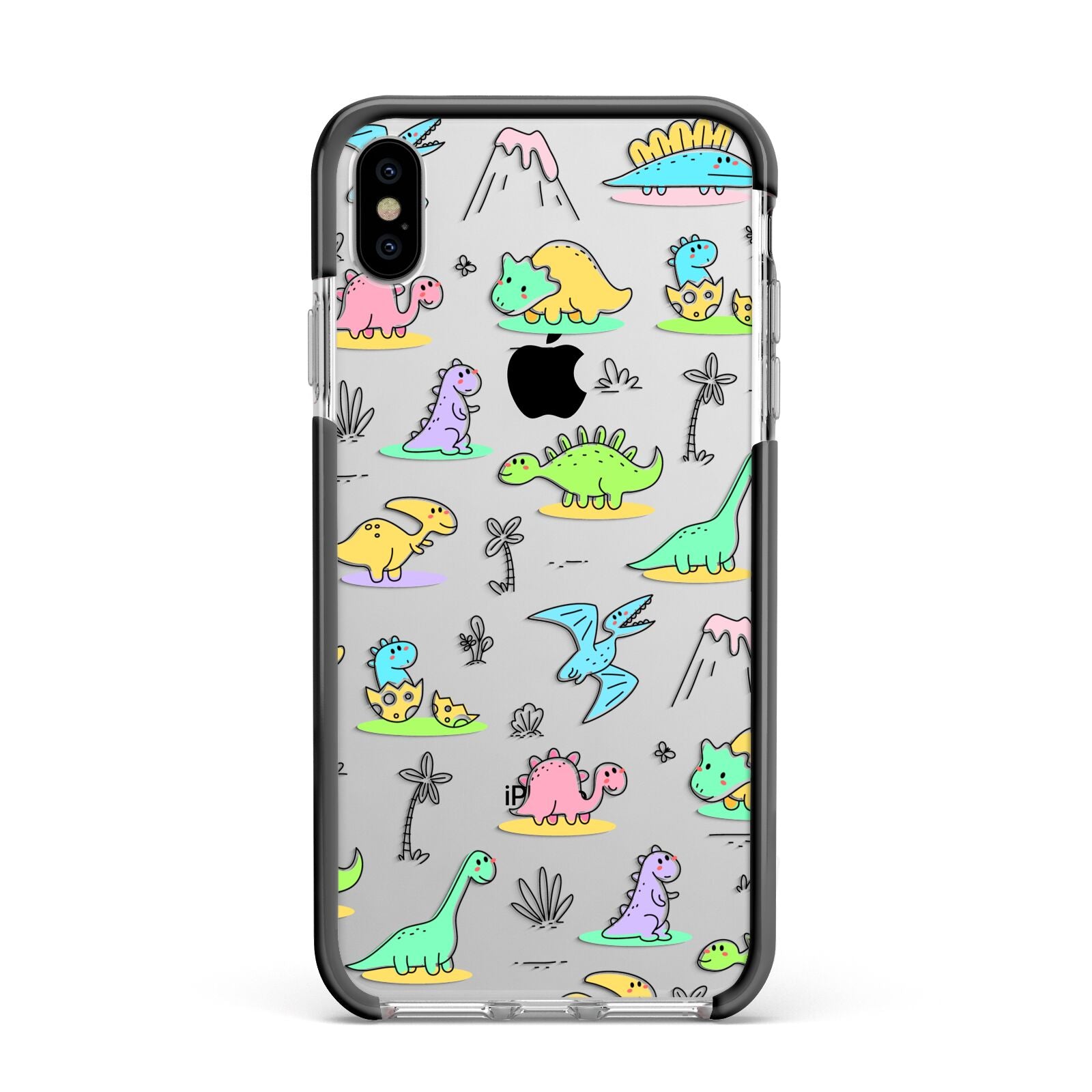 Dinosaur Apple iPhone Xs Max Impact Case Black Edge on Silver Phone