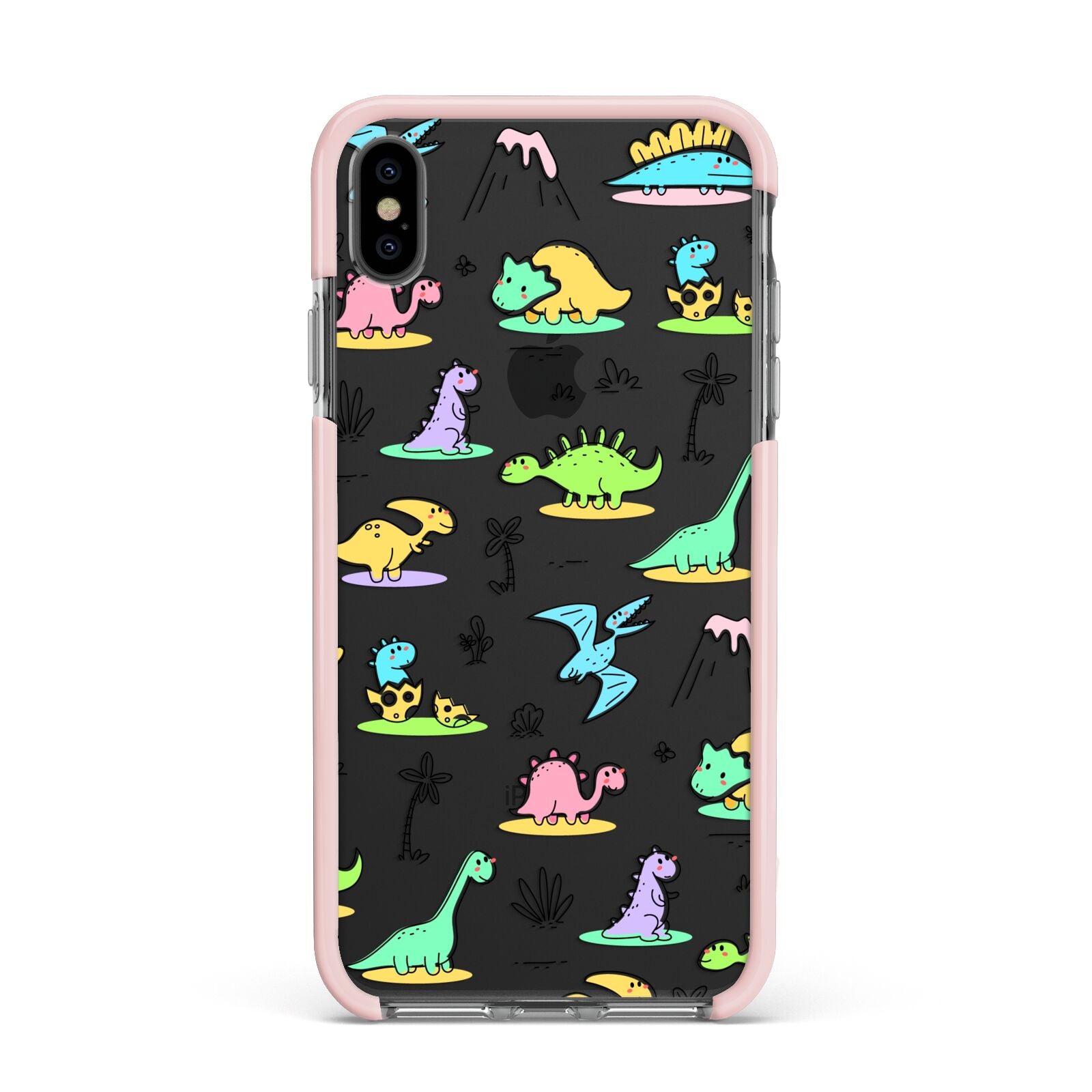 Dinosaur Apple iPhone Xs Max Impact Case Pink Edge on Black Phone