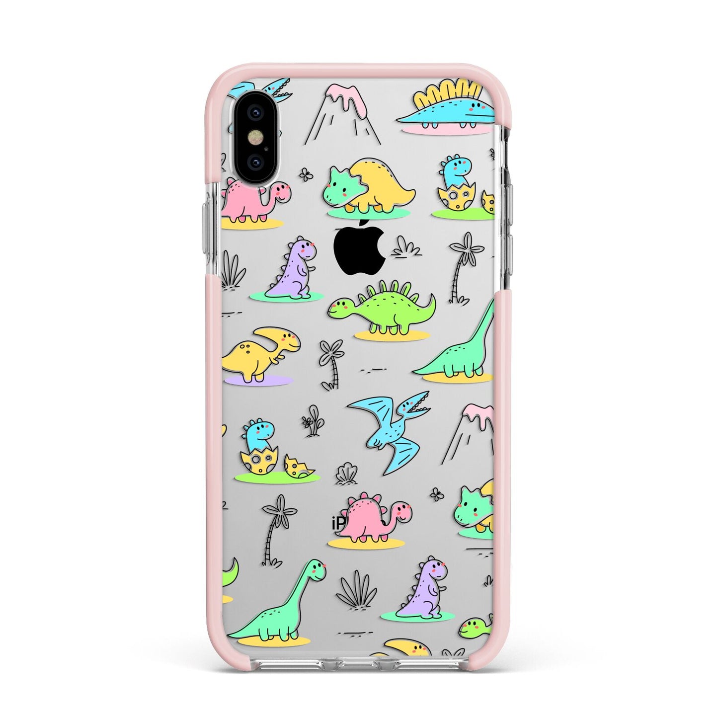 Dinosaur Apple iPhone Xs Max Impact Case Pink Edge on Silver Phone