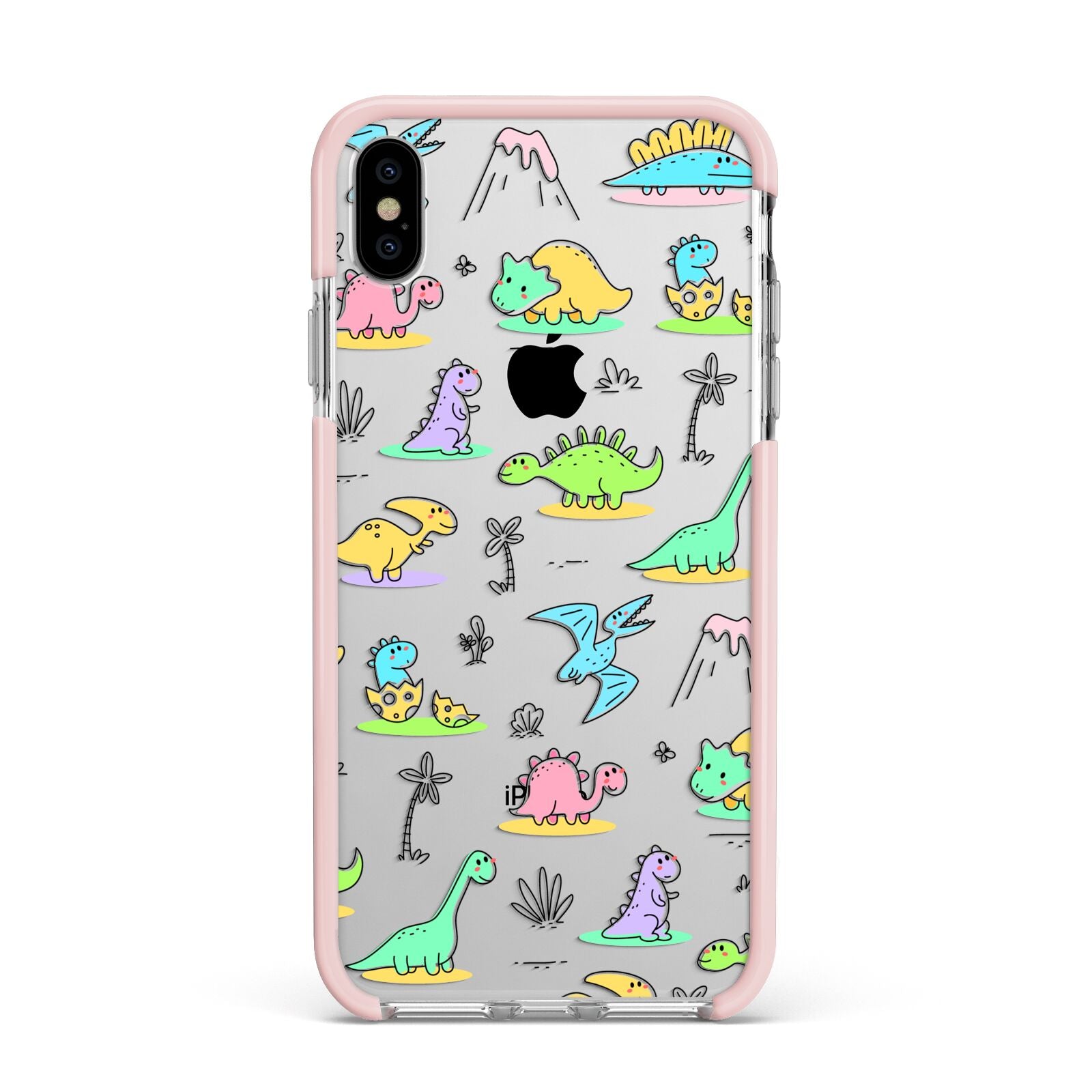 Dinosaur Apple iPhone Xs Max Impact Case Pink Edge on Silver Phone