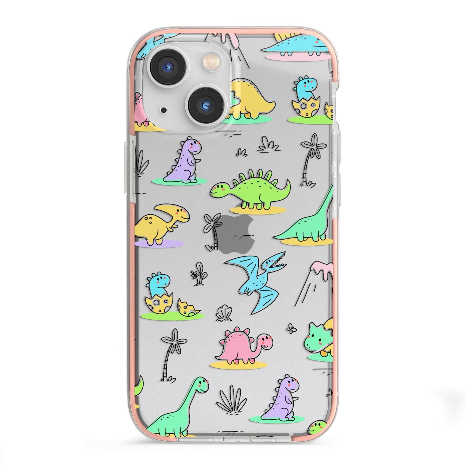Dinosaur iPhone 13 Mini TPU Impact Case with Pink Edges