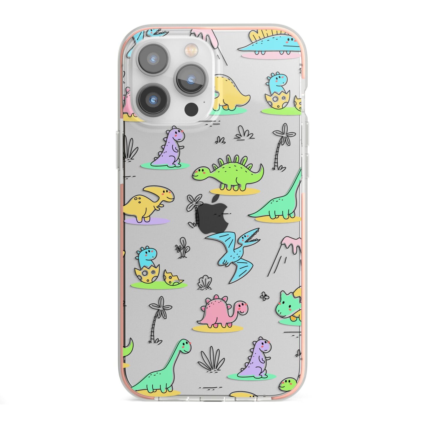 Dinosaur iPhone 13 Pro Max TPU Impact Case with Pink Edges