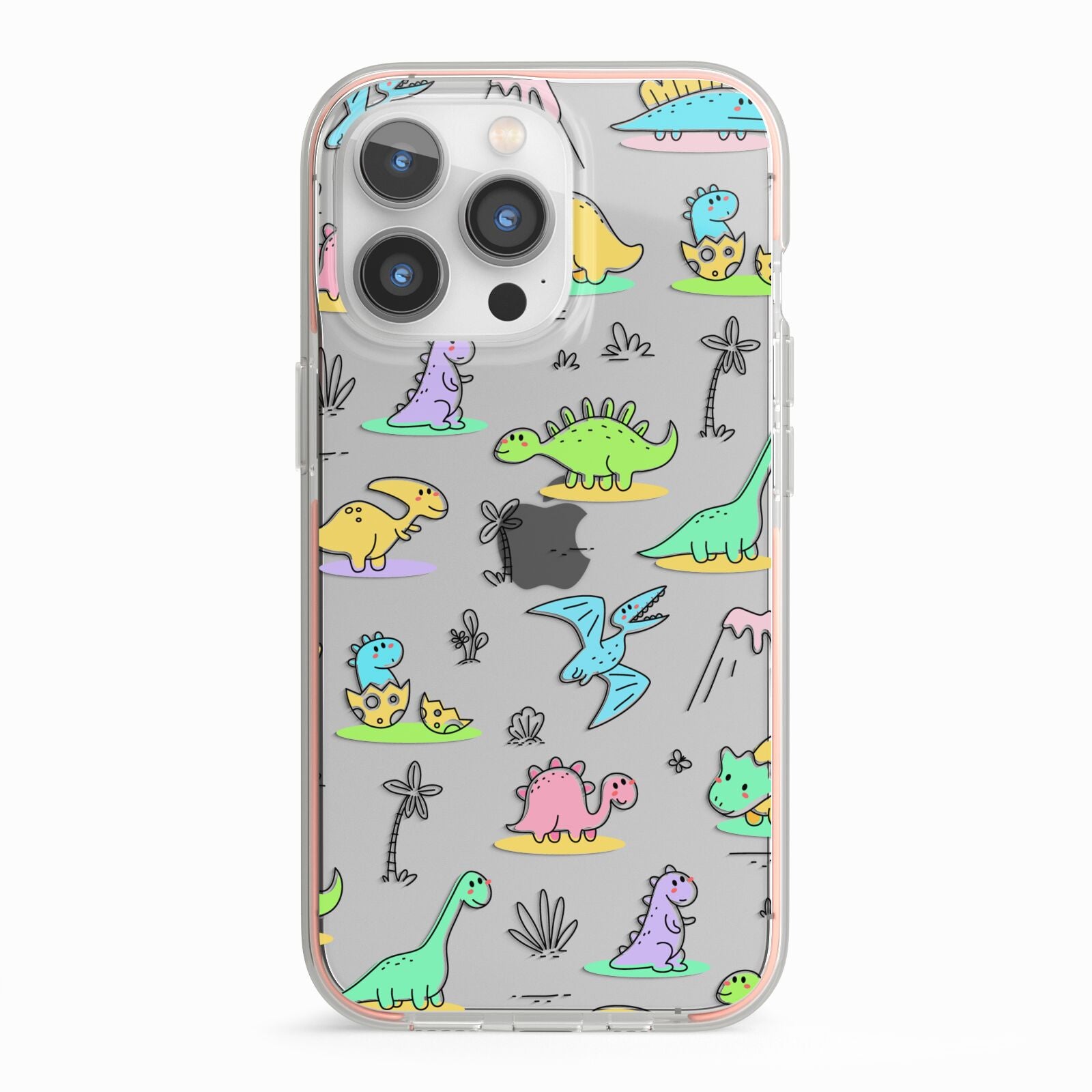 Dinosaur iPhone 13 Pro TPU Impact Case with Pink Edges