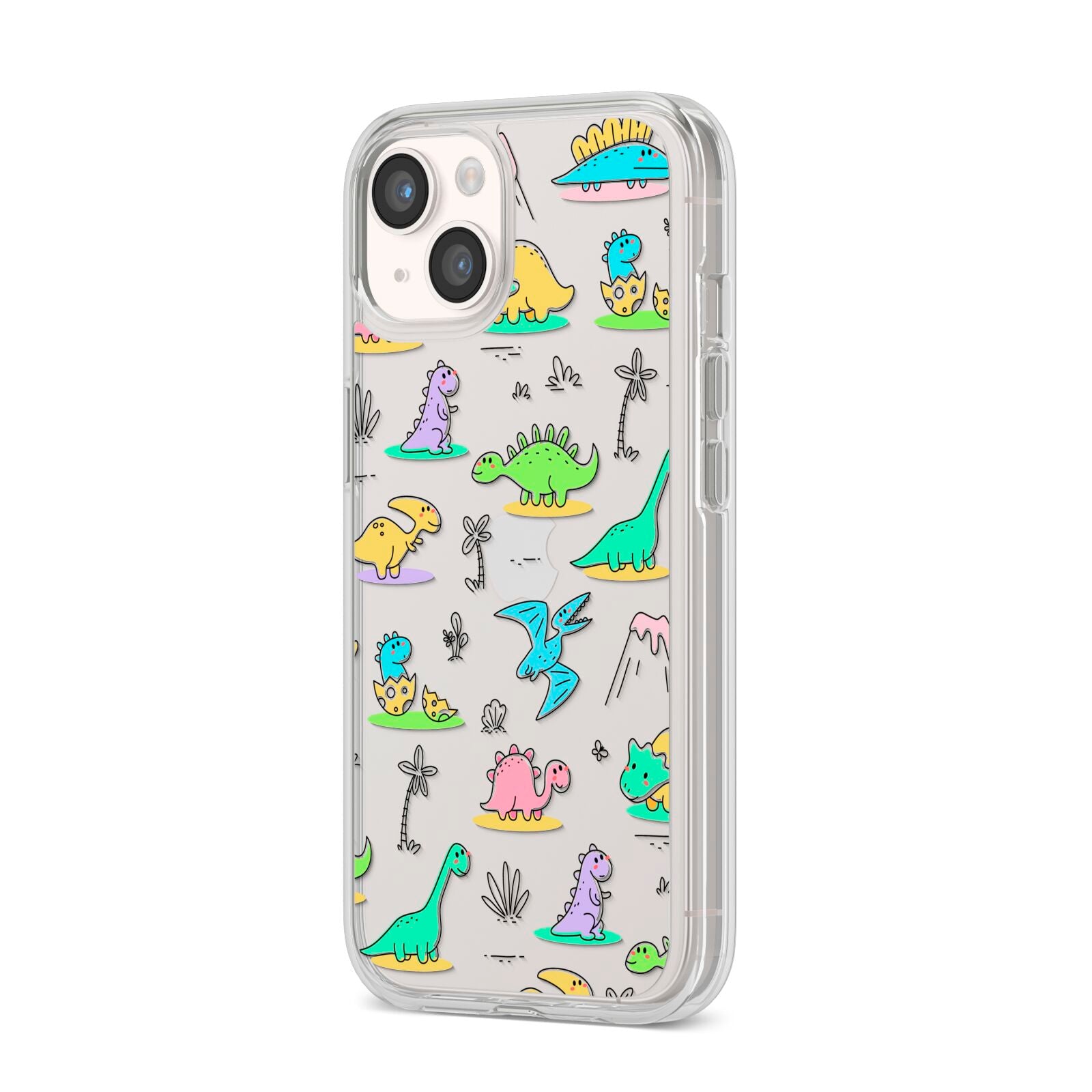 Dinosaur iPhone 14 Clear Tough Case Starlight Angled Image