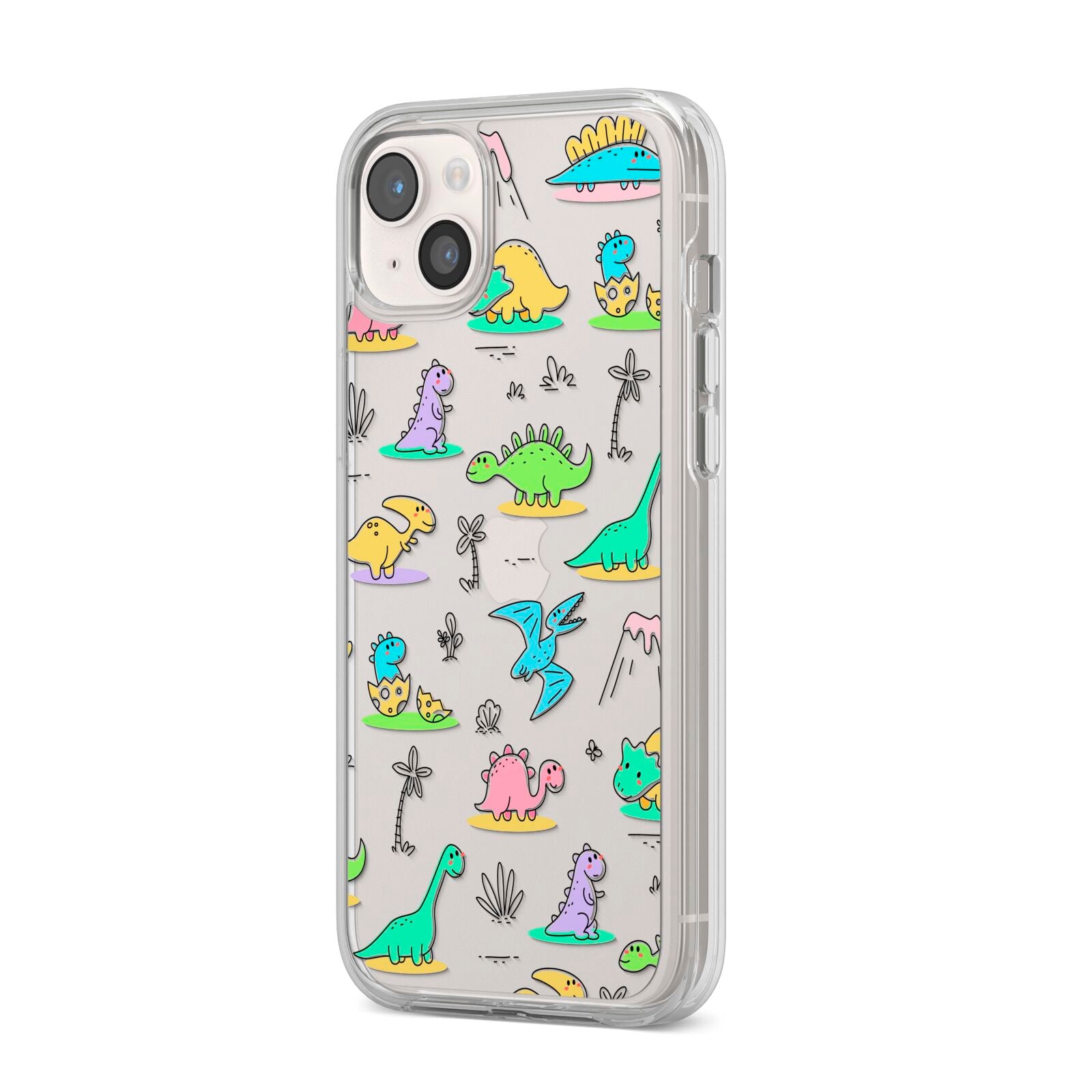 Dinosaur iPhone 14 Plus Clear Tough Case Starlight Angled Image