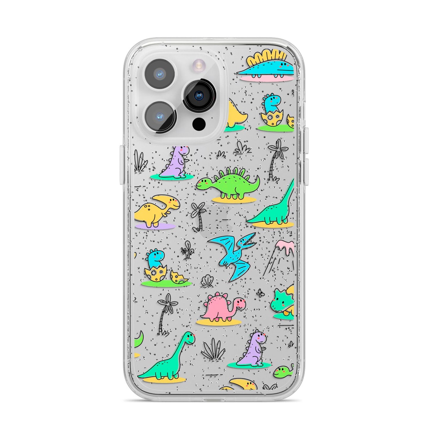 Dinosaur iPhone 14 Pro Max Glitter Tough Case Silver